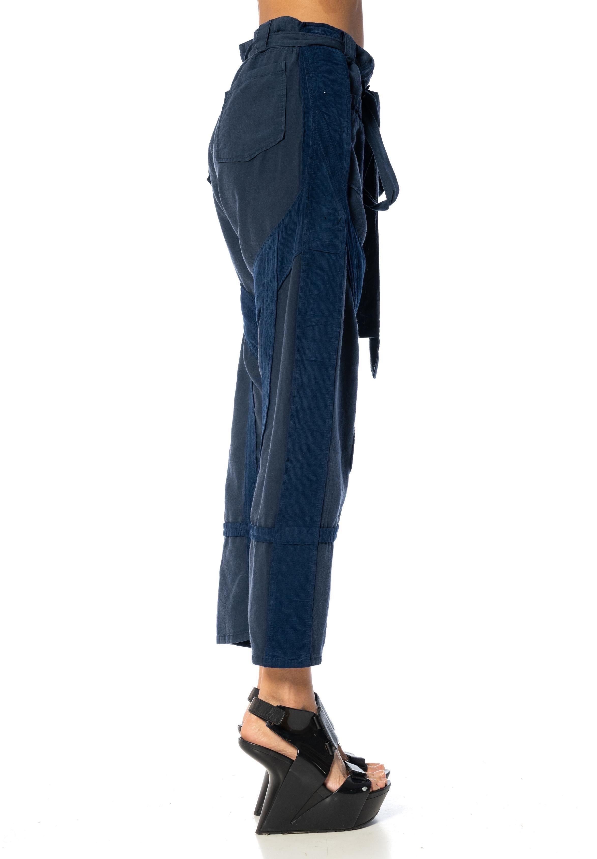 Women's 1990S BALENCIAGA Navy Blue Rayon Pants With Fabric Belt For Sale