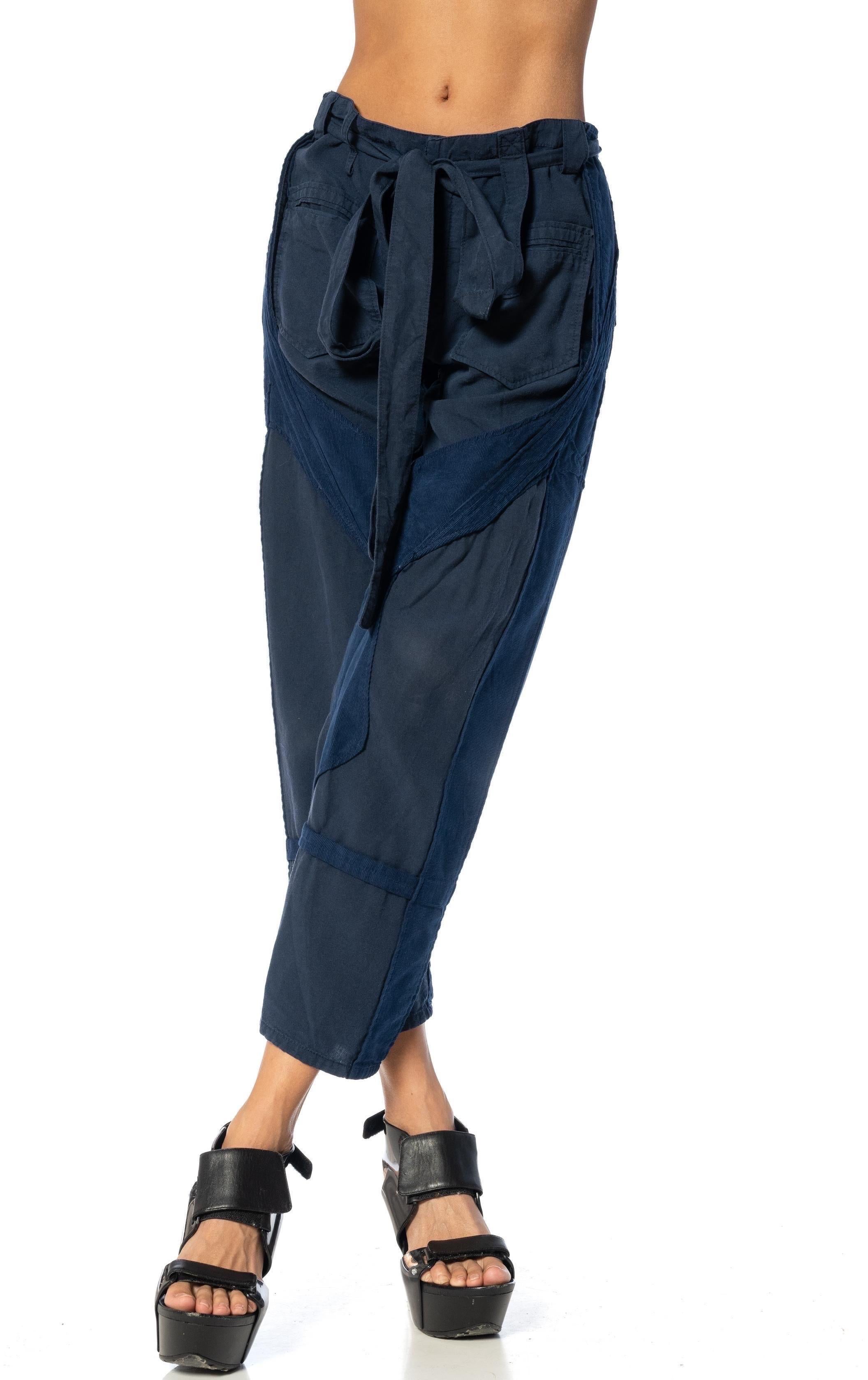 1990S BALENCIAGA Navy Blue Rayon Pants With Fabric Belt For Sale 1