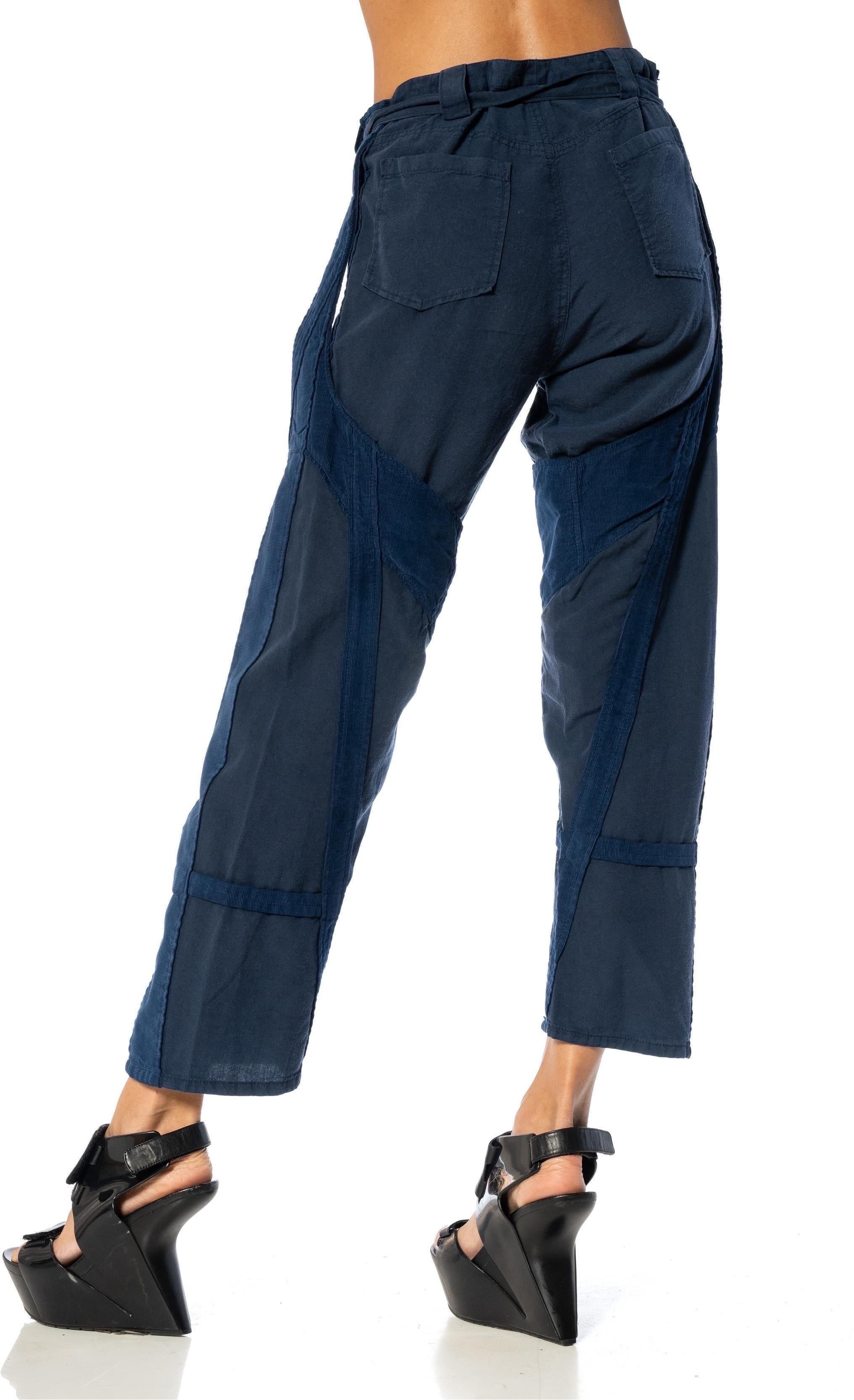 1990S BALENCIAGA Navy Blue Rayon Pants With Fabric Belt For Sale 2