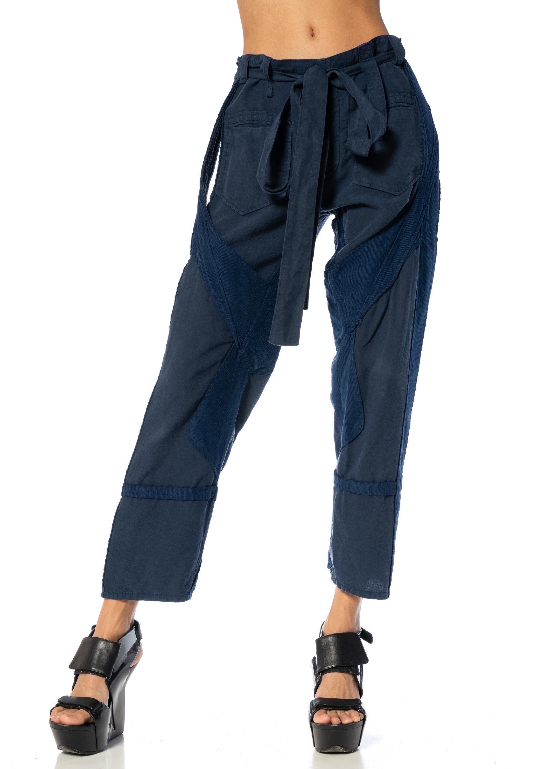 1990S BALENCIAGA Navy Blue Rayon Pants With Fabric Belt For Sale 3