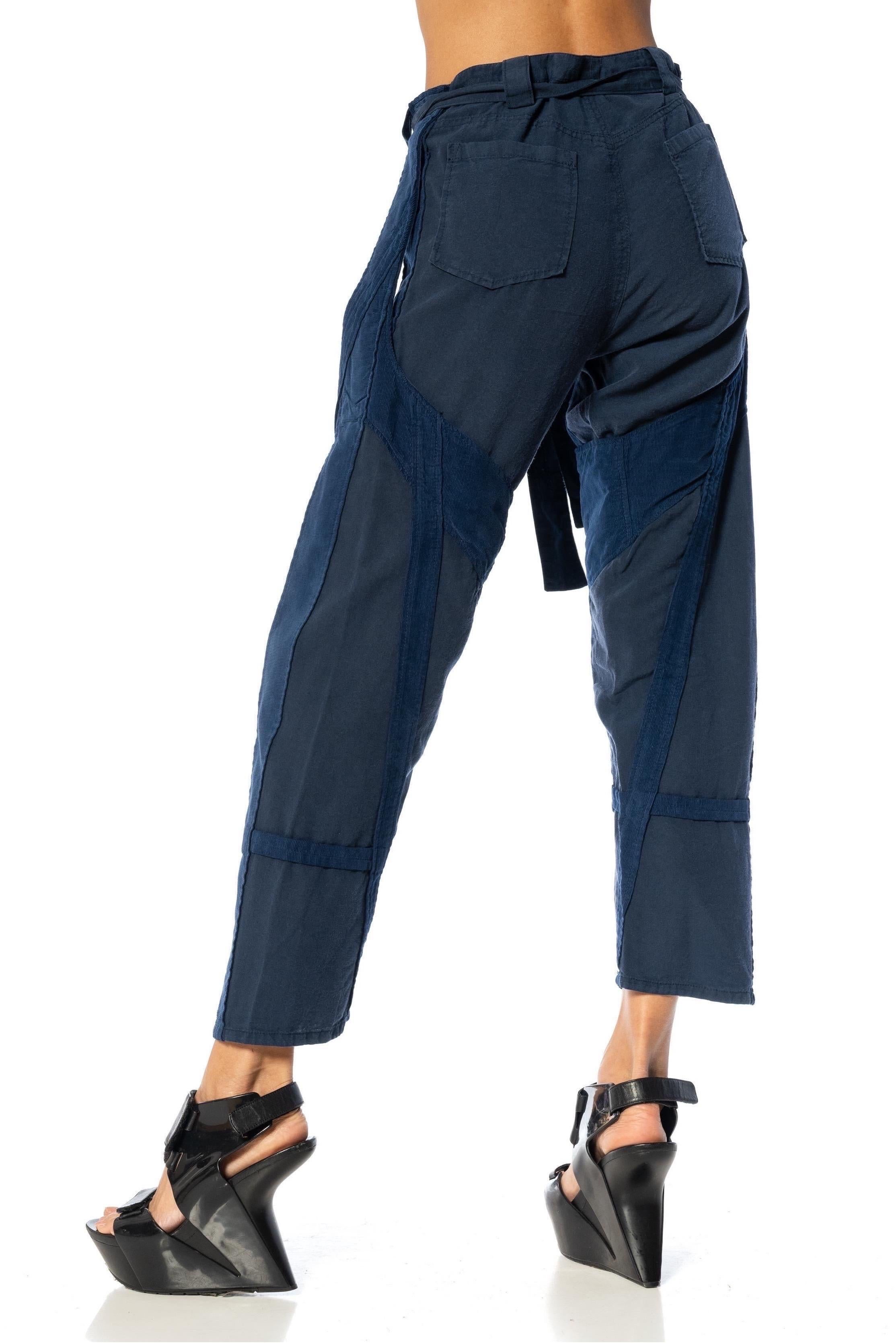 1990S BALENCIAGA Navy Blue Rayon Pants With Fabric Belt For Sale 4