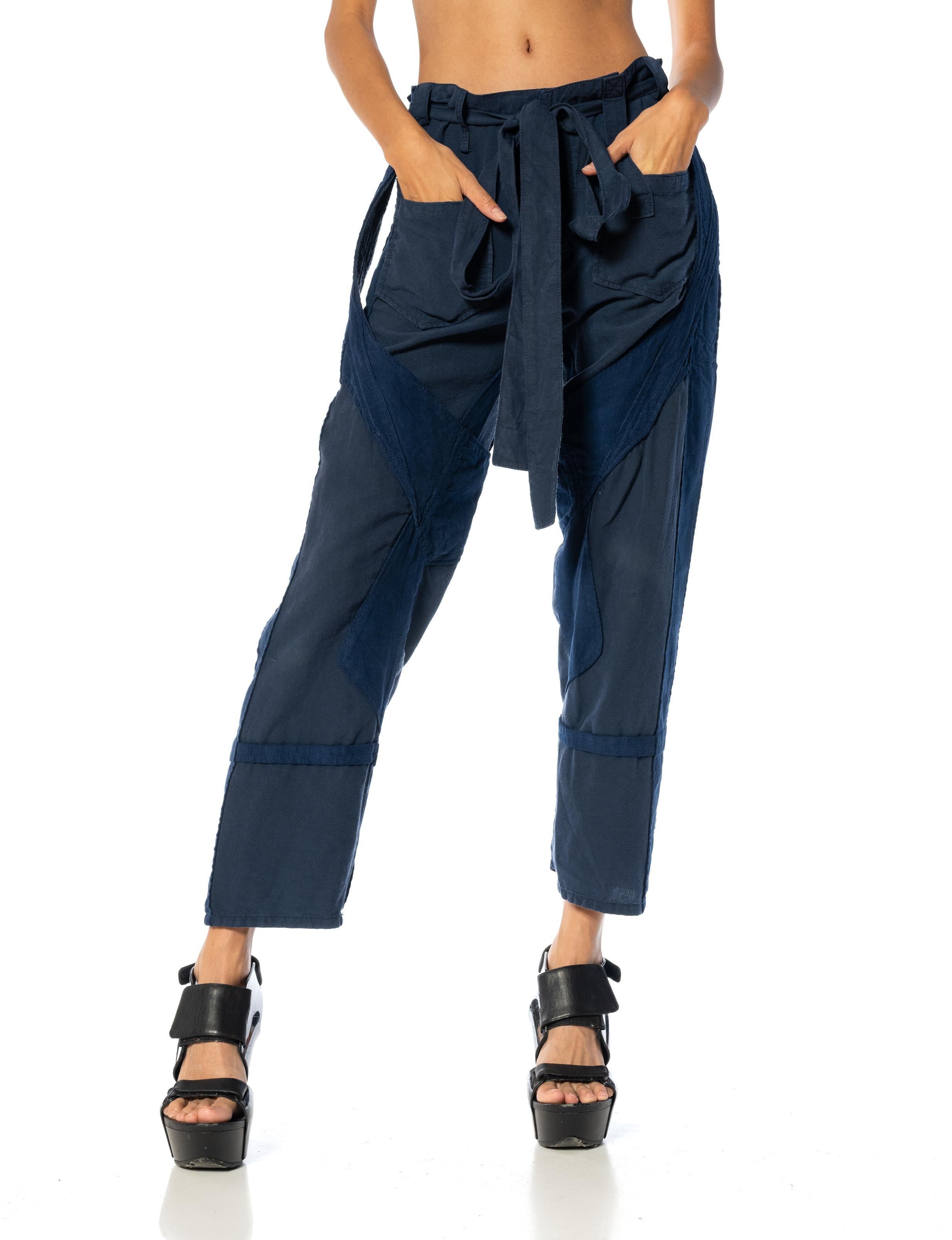 1990S BALENCIAGA Navy Blue Rayon Pants With Fabric Belt For Sale 5