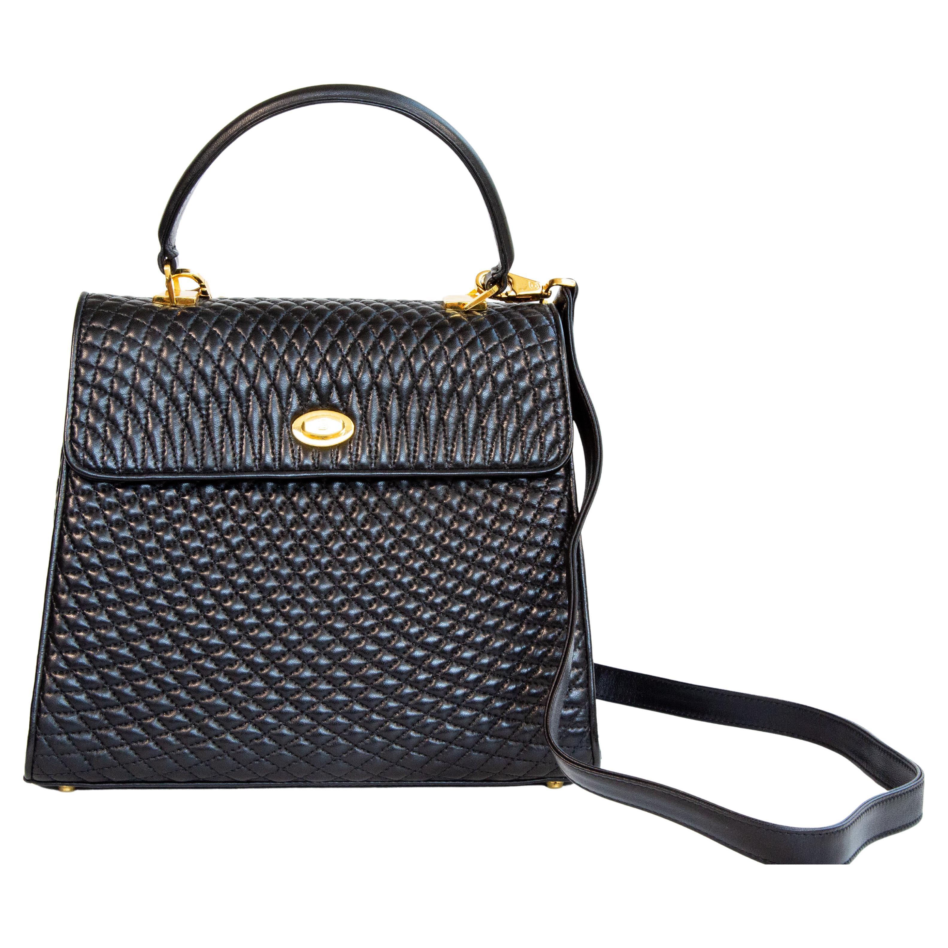 1990er Bally Schwarz gesteppte Cabrio-Tasche