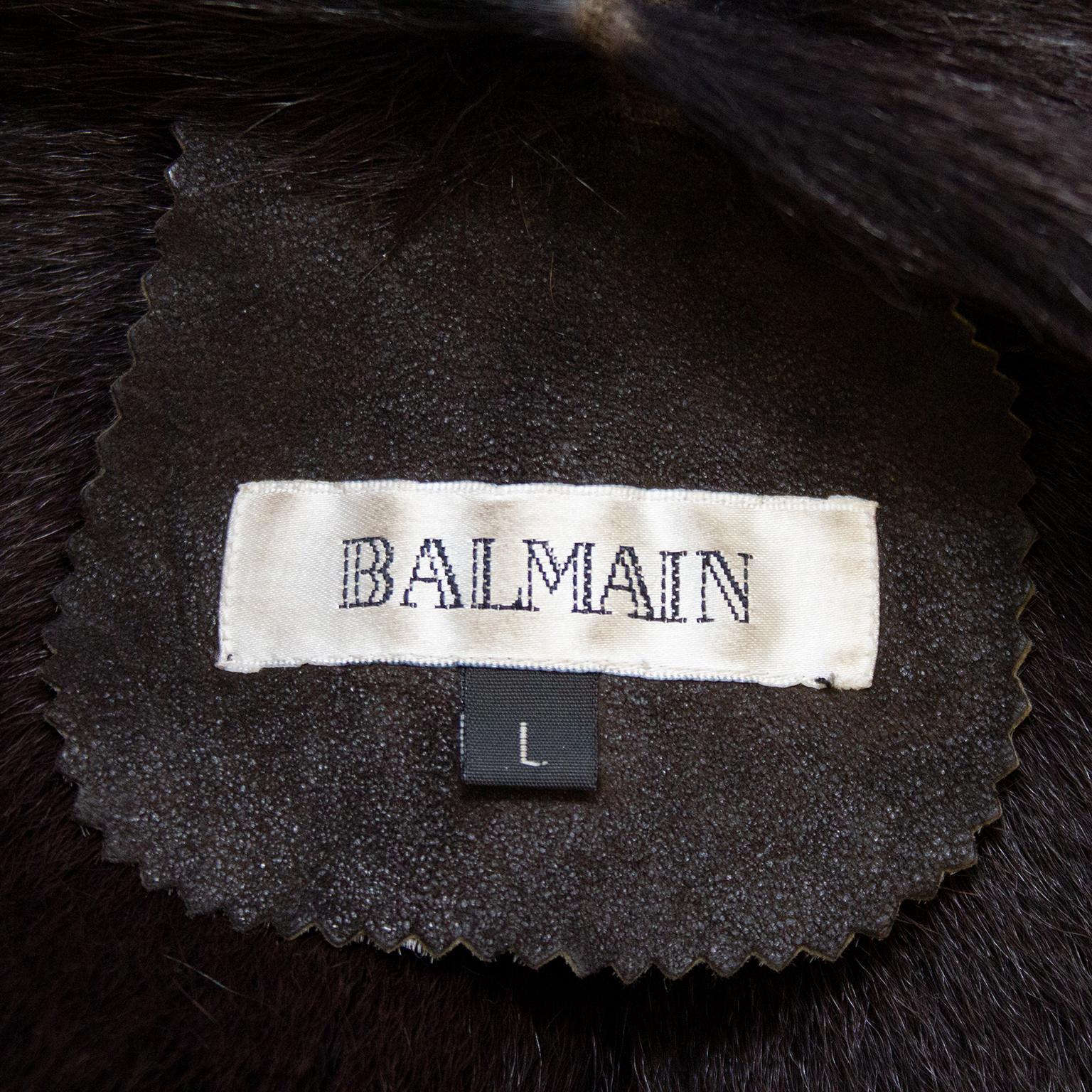 Women's 1990s Balmain Brown Leather and Fur Coat with Rhinestones For Sale
