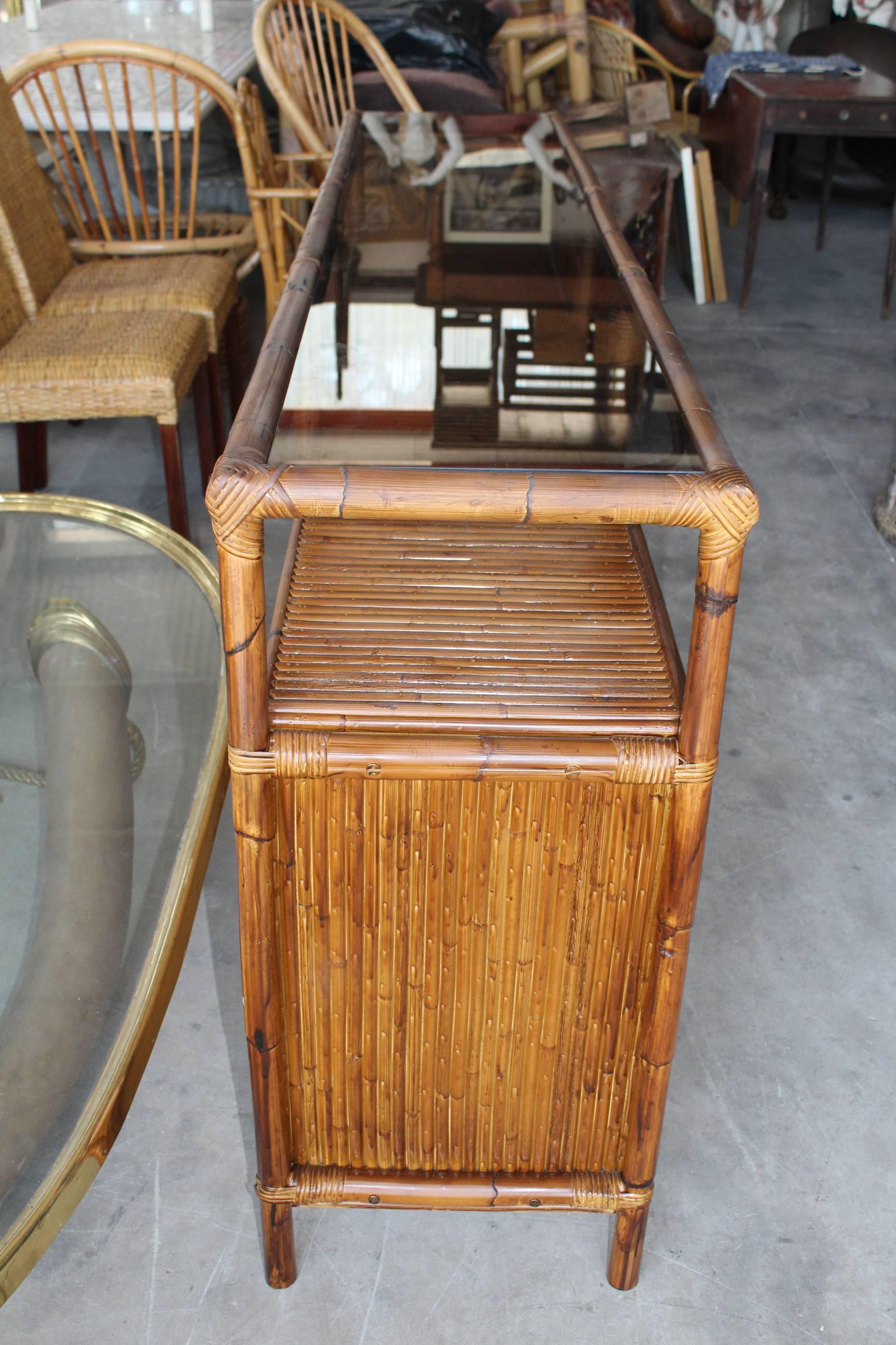 20th Century 1990s Bamboo Spanish Sideboard with Glass Top