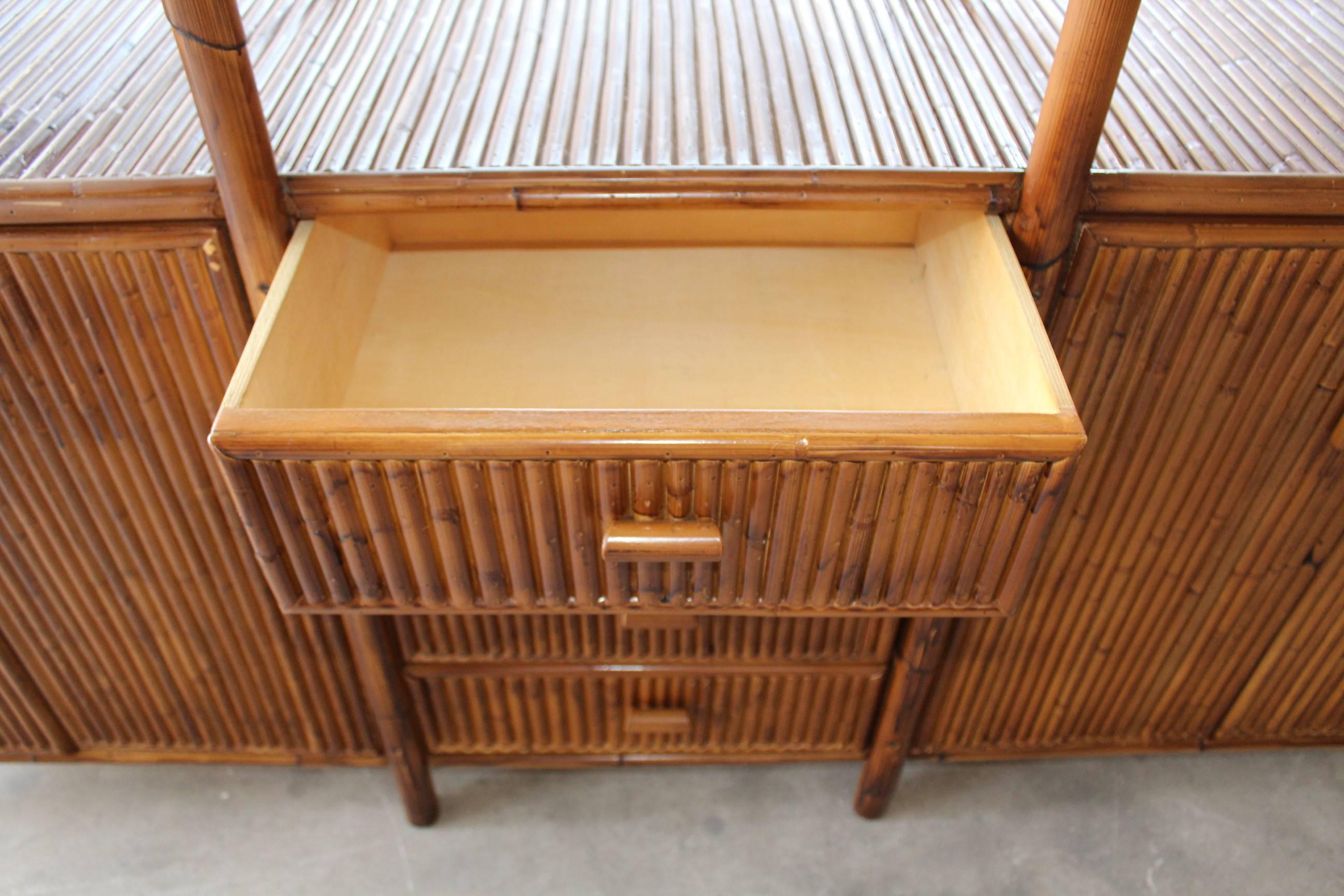 Wood 1990s Bamboo Spanish Sideboard with Glass Top