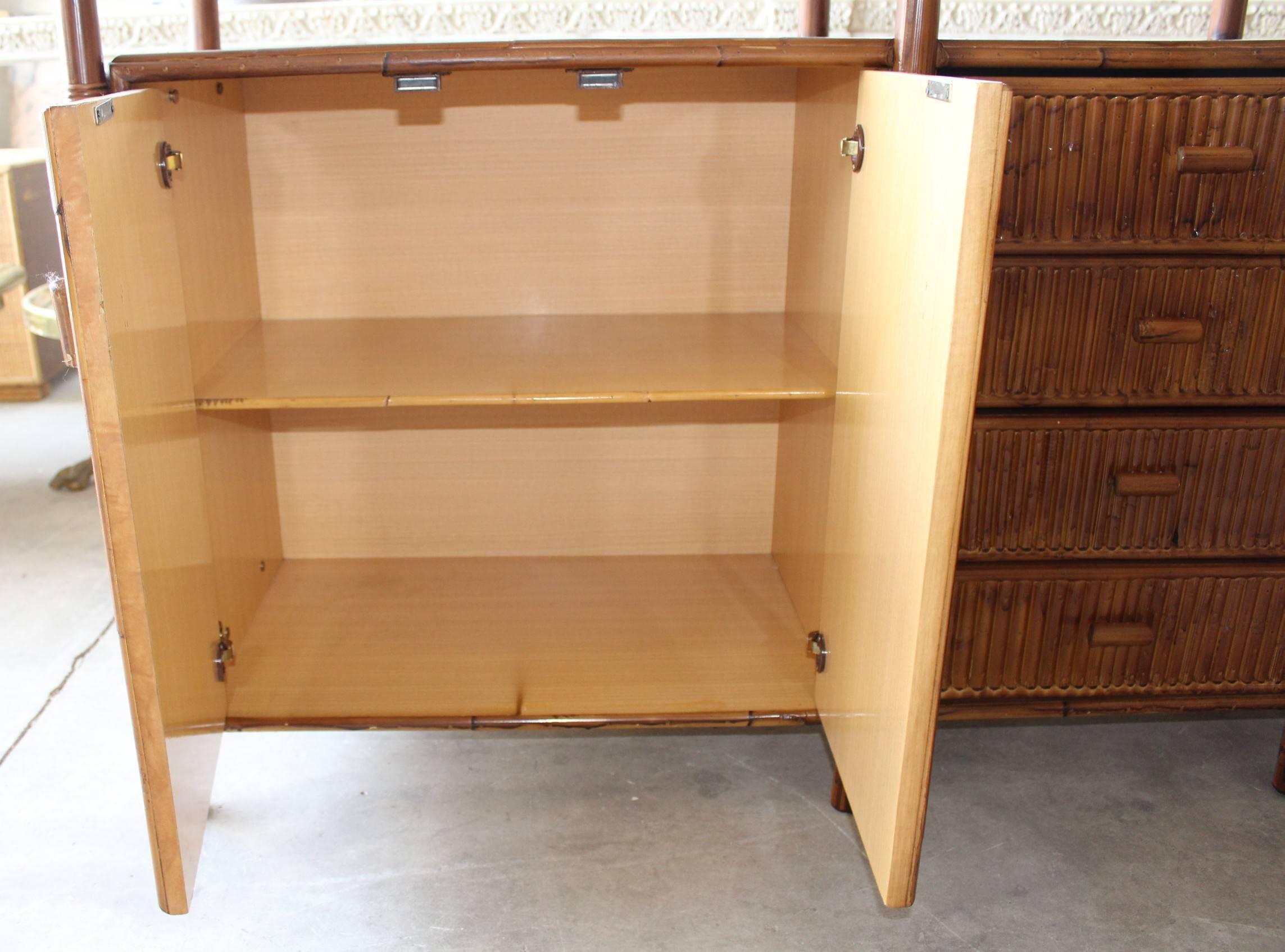 1990s Bamboo Spanish Sideboard with Glass Top 2