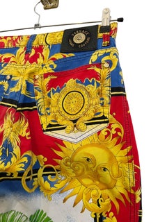 1990's Baroque Gianni Versace High waisted Colourful Rococo patterned Jeans