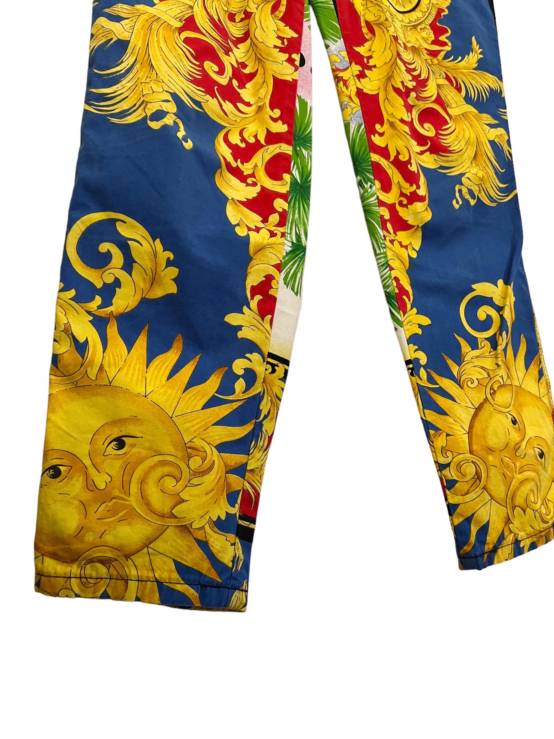 1990's Baroque Gianni Versace High waisted Colourful Rococo patterned Jeans For Sale 2