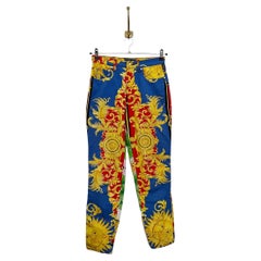 Used 1990's Baroque Gianni Versace High waisted Colourful Rococo patterned Jeans