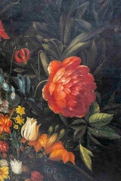 1990s Baroque Style Large Floral Composition in Vase, Oil on Canvas