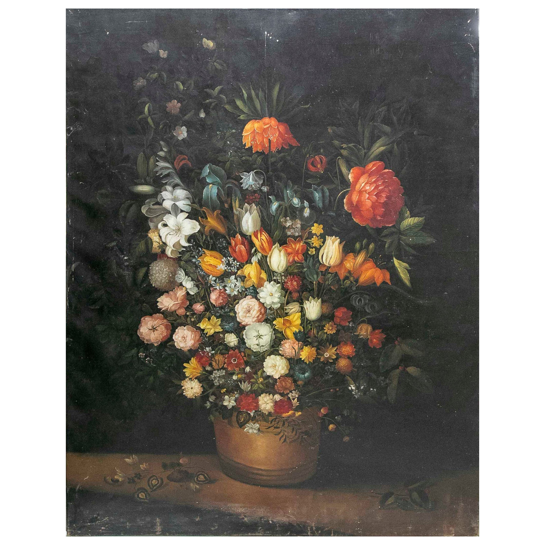 1990s Baroque Style Large Floral Composition in Vase, Oil on Canvas For Sale