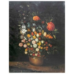 1990s Baroque Style Large Floral Composition in Vase, Oil on Canvas