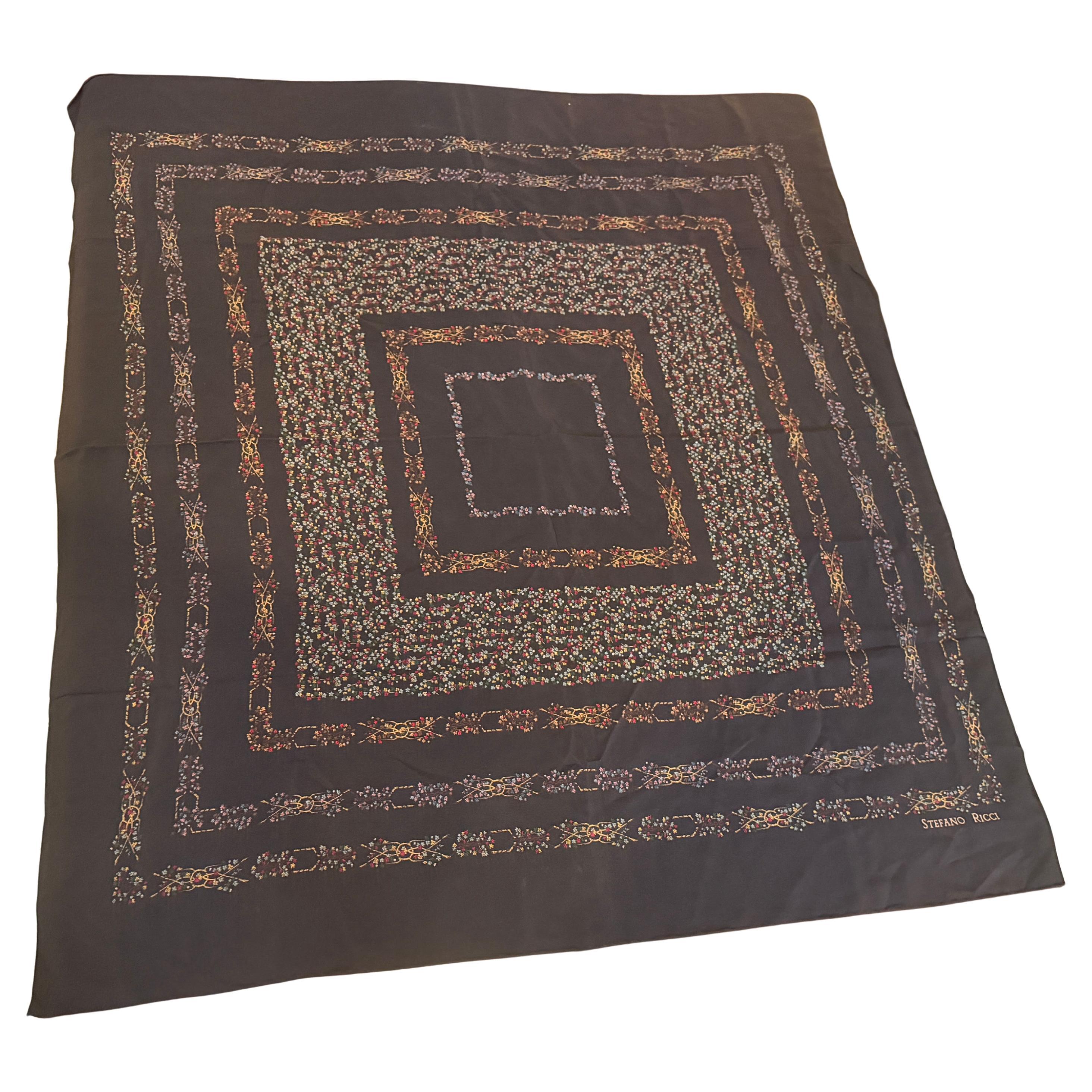 Pre-owned Stefano Ricci 1990s Baroque Symmetrical Pattern Chocolate Brown Silk Scarf By