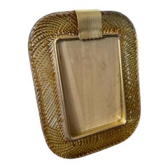 Cornice anni '90 Barovier in stile Art Deco in vetro di Murano ambrato e ottone