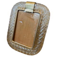 1990s Barovier Style Art Deco Brass and Gold Murano Glass Picture Frame