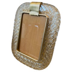 1990s Barovier Style Art Deco Brass and Gold Murano Glass Picture Frame