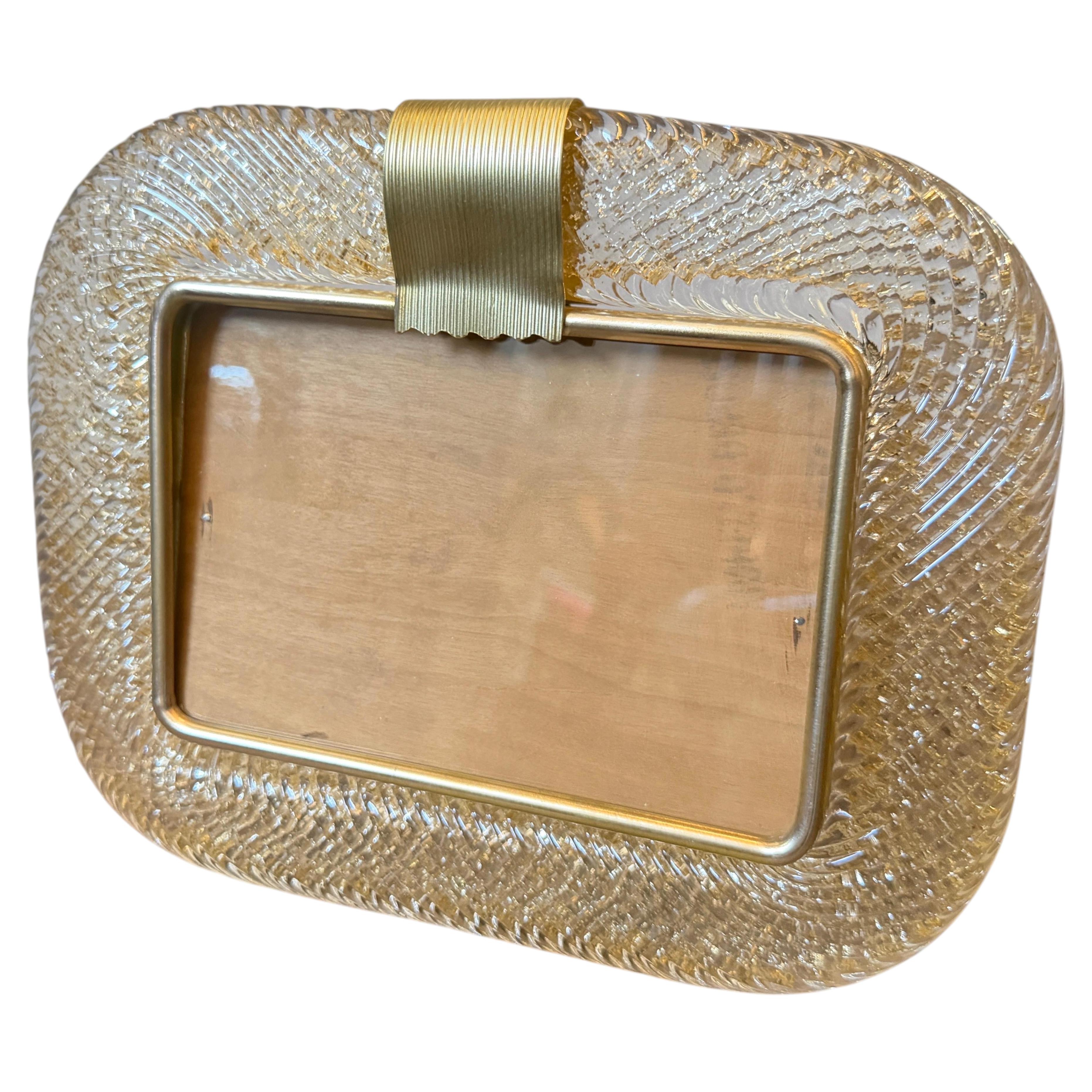 1990s Barovier Style Art Deco Clear and Gold Murano Glass Picture Frame For Sale
