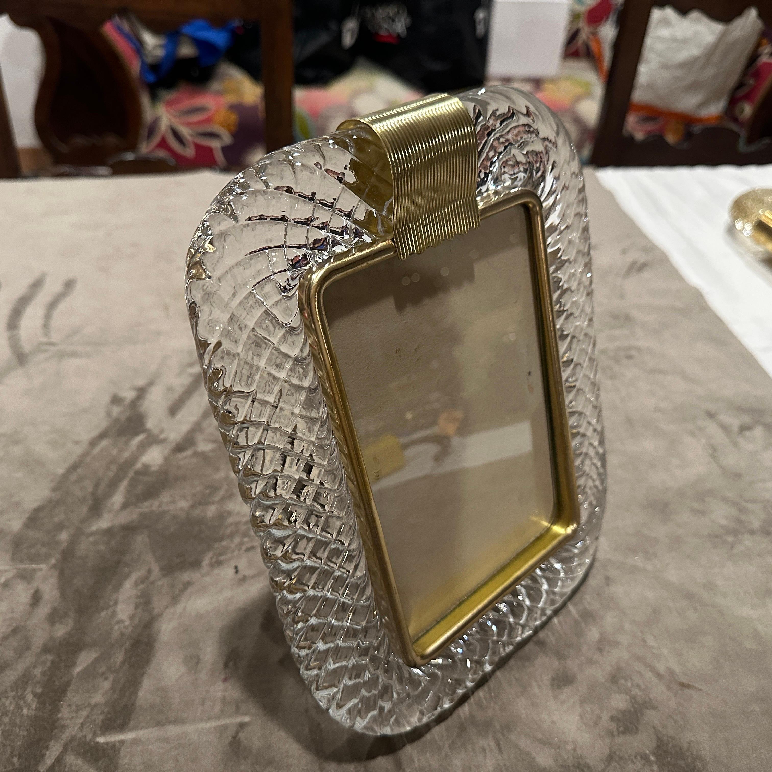 Cornice in ottone e vetro di Murano trasparente in stile Barovier degli anni '1990 in vendita 2