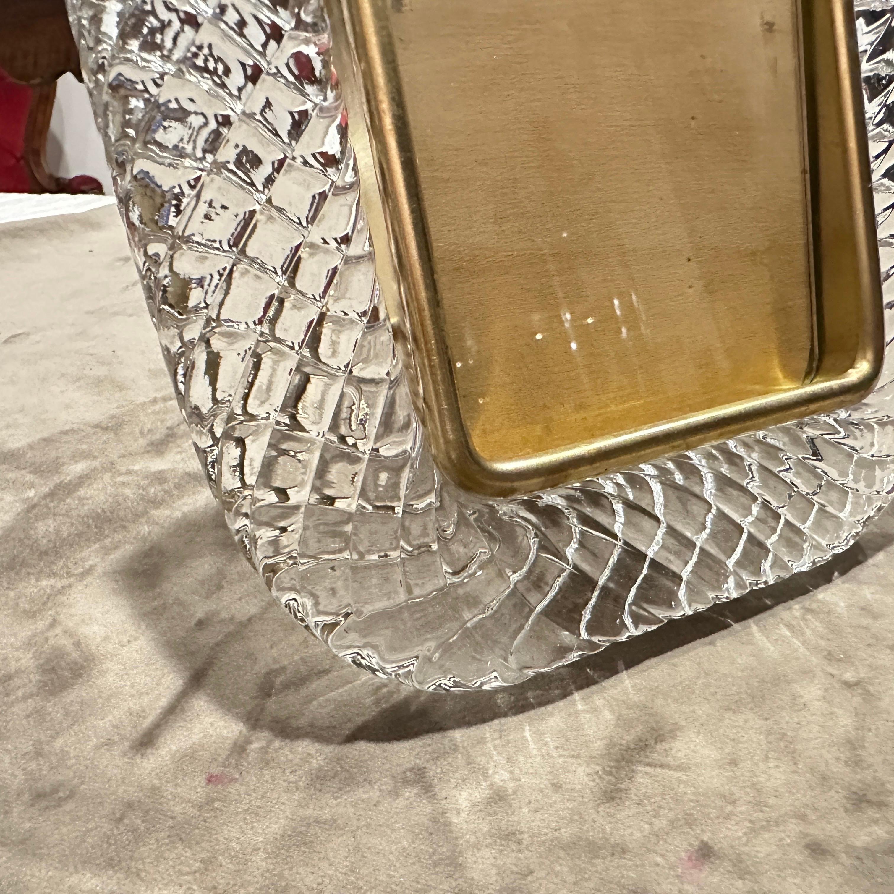 Cadre Art Déco des années 1990 en verre de Murano transparent et laiton, style Barovier en vente 3