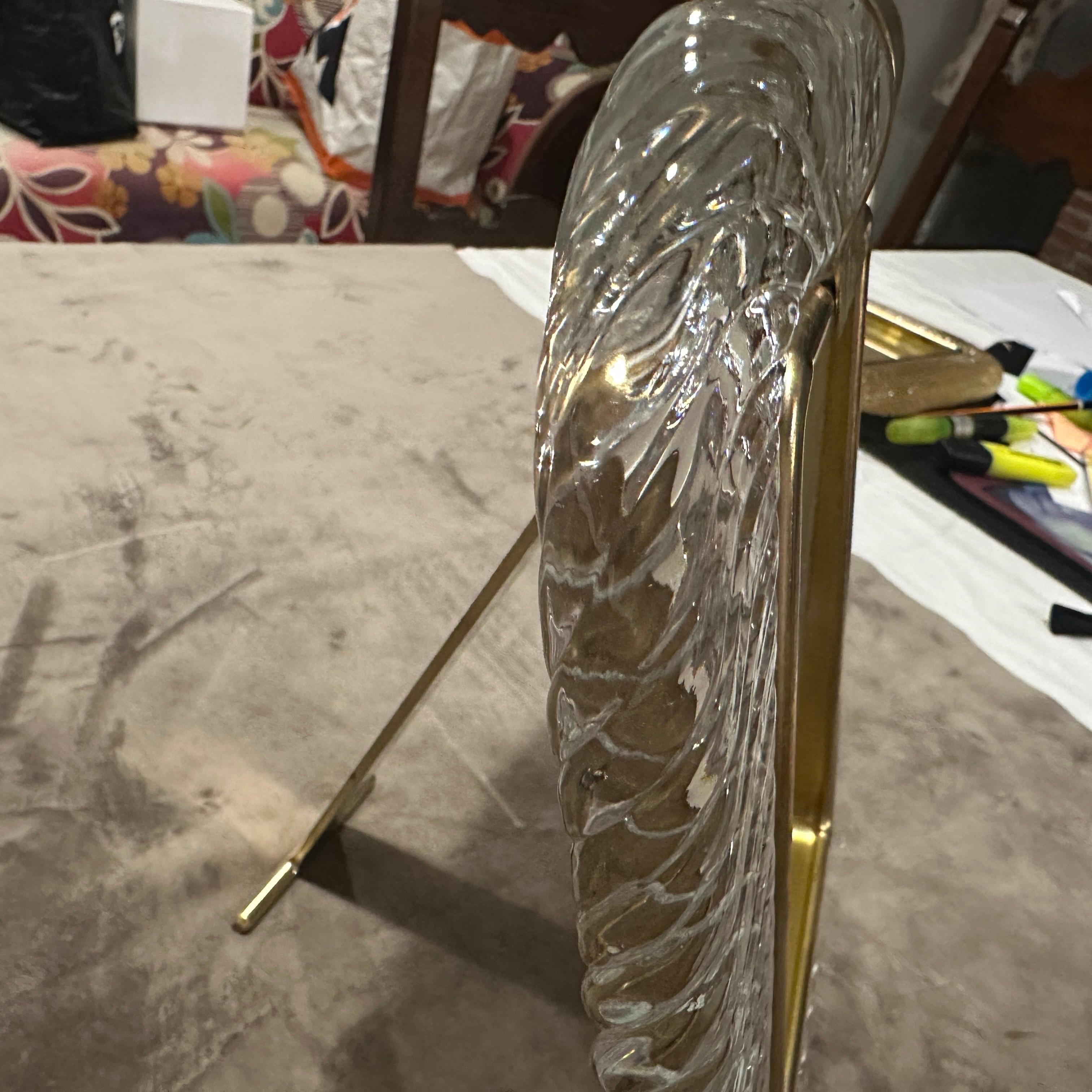 Cornice in ottone e vetro di Murano trasparente in stile Barovier degli anni '1990 in vendita 3
