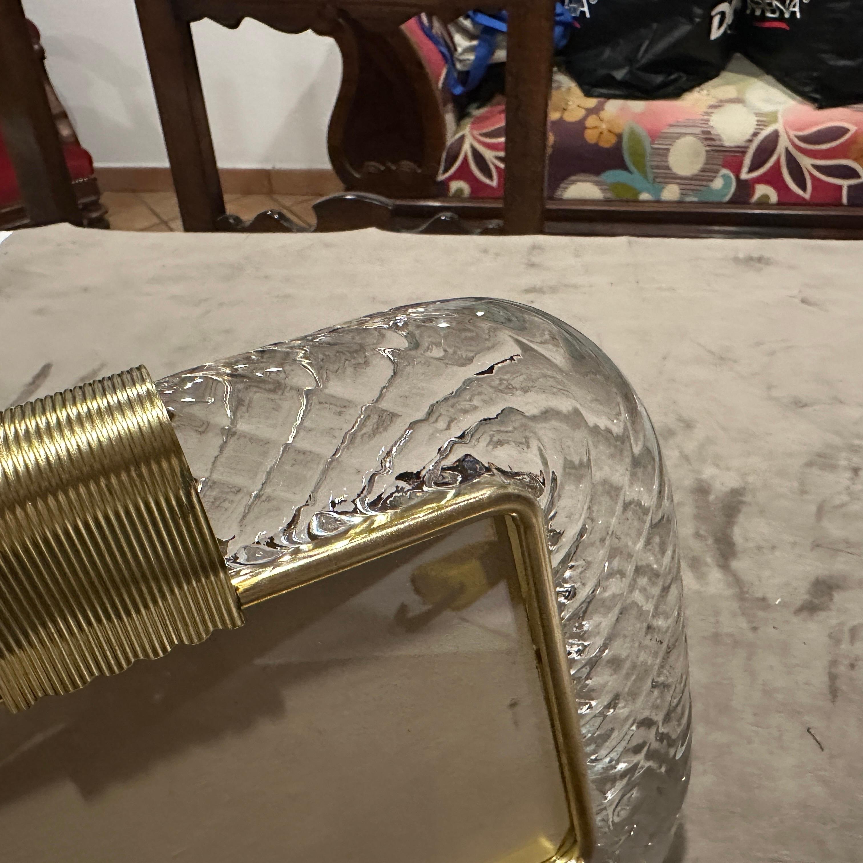 20th Century 1990s Barovier Style Art Deco Clear Murano Glass and Brass Picture Frame For Sale