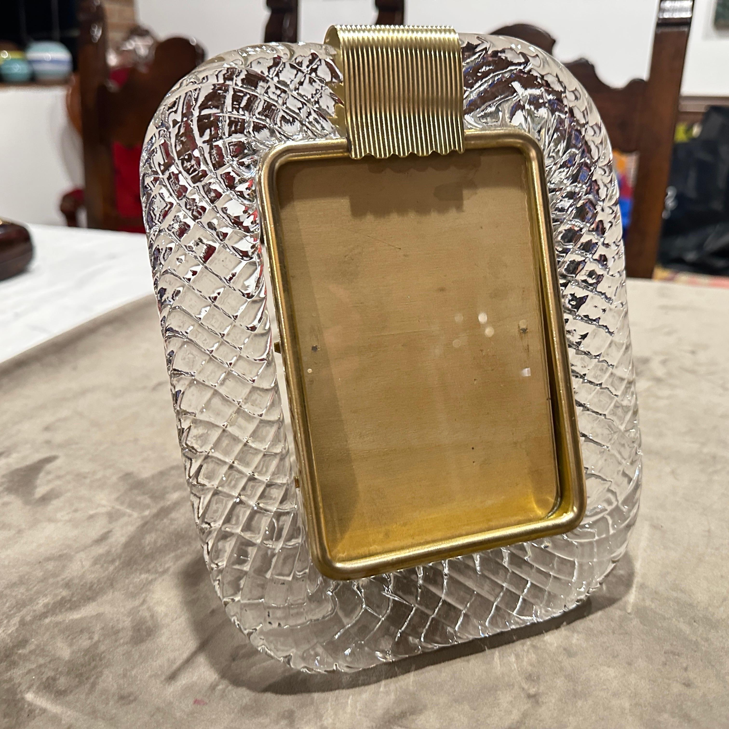 Cadre Art Déco des années 1990 en verre de Murano transparent et laiton, style Barovier en vente 1