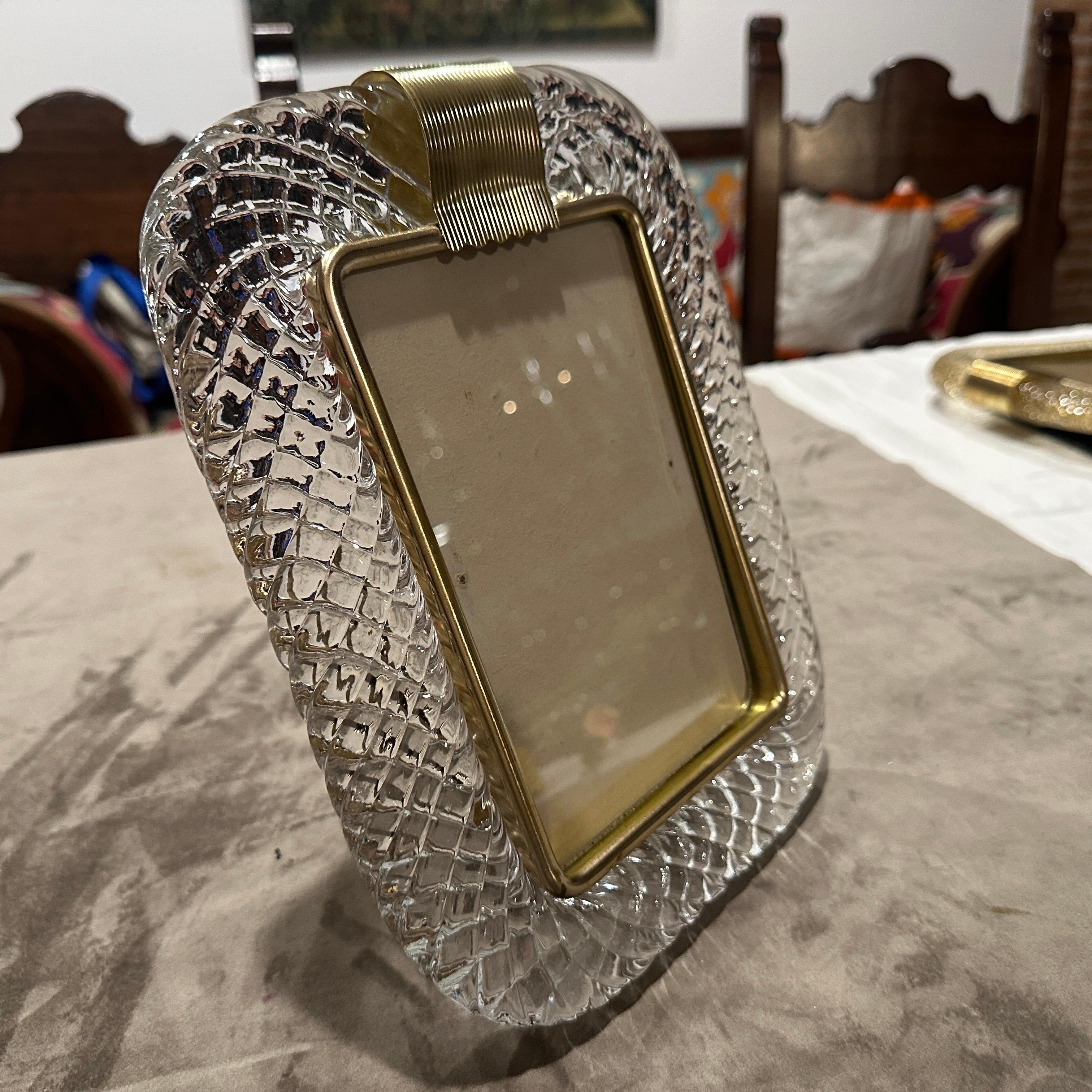 Cornice in ottone e vetro di Murano trasparente in stile Barovier degli anni '1990 in vendita 1