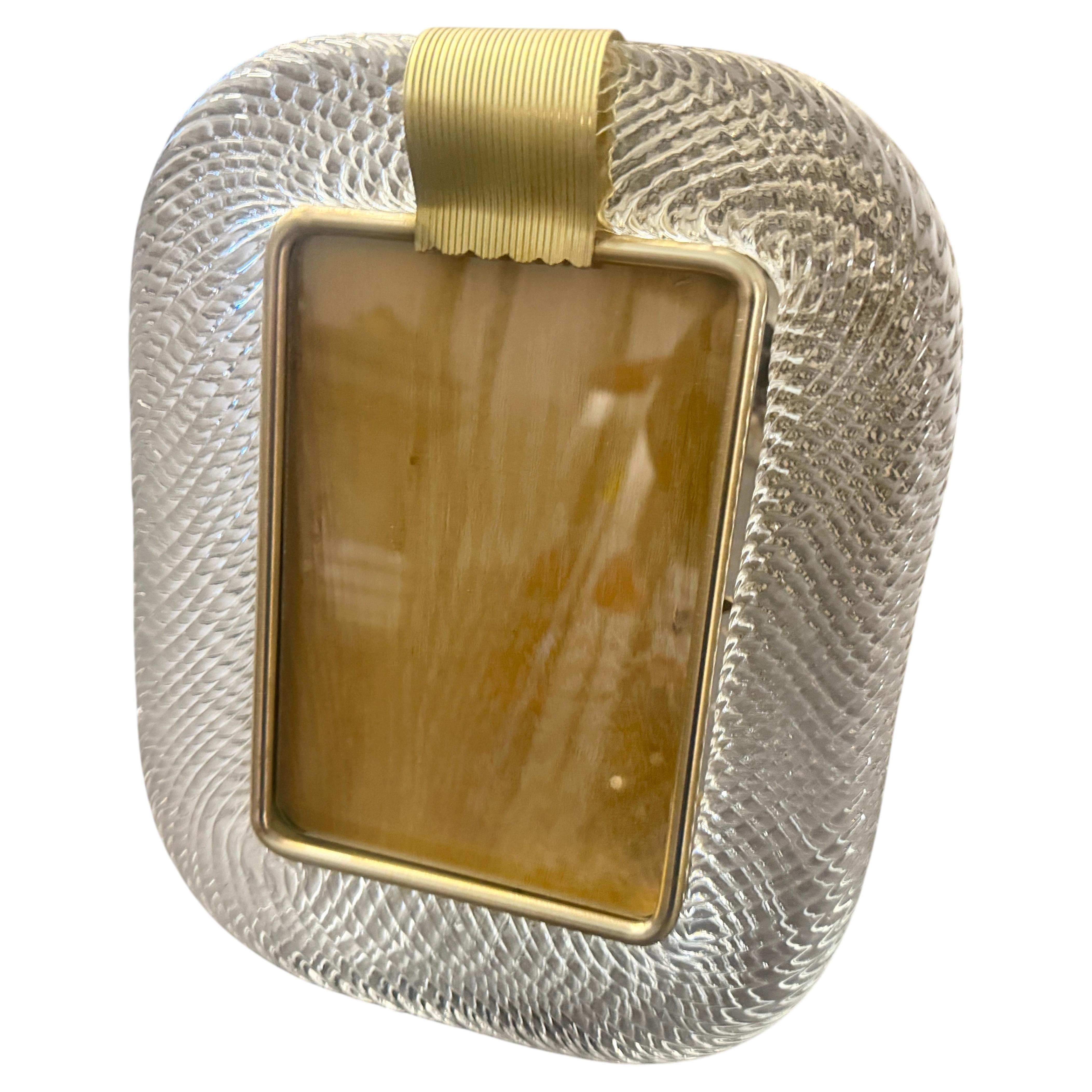 1990s Barovier Style Art Deco Clear Murano Glass Rectangular Picture Frame