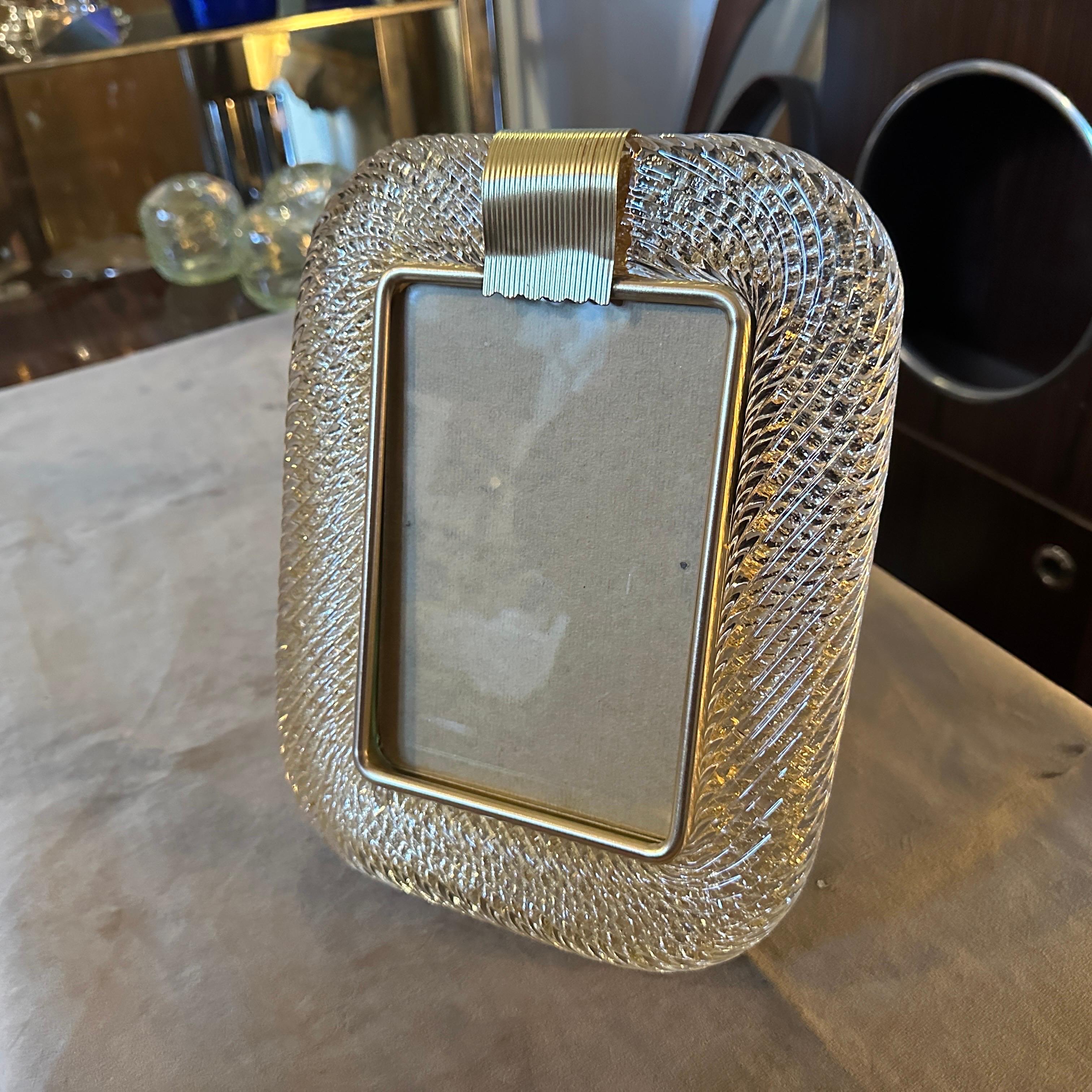 1990er Jahre Barovier Stil Art Deco Gold und klar Murano Glas Bilderrahmen (Italienisch)