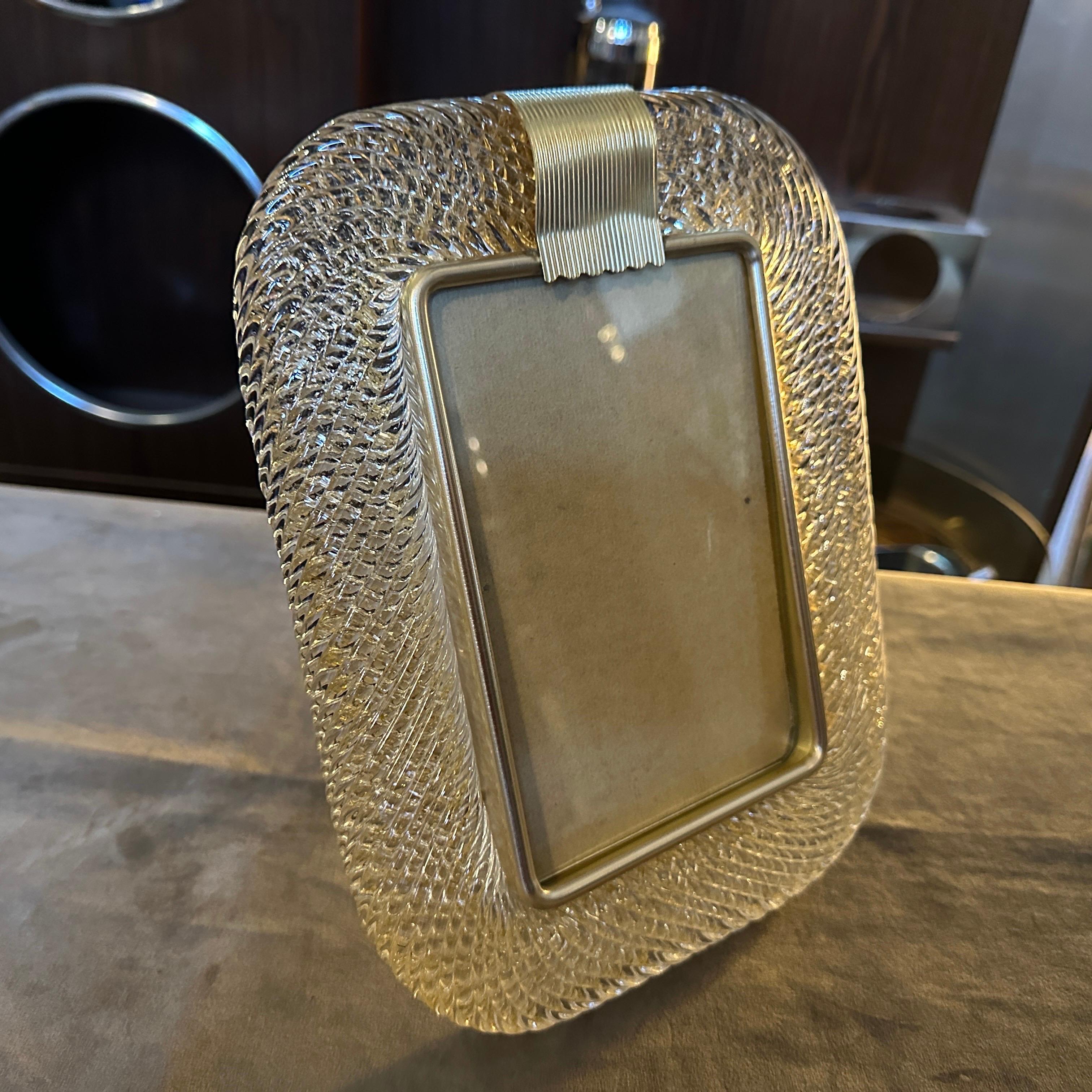 1990er Jahre Barovier Stil Art Deco Gold und klar Murano Glas Bilderrahmen (Handgefertigt)