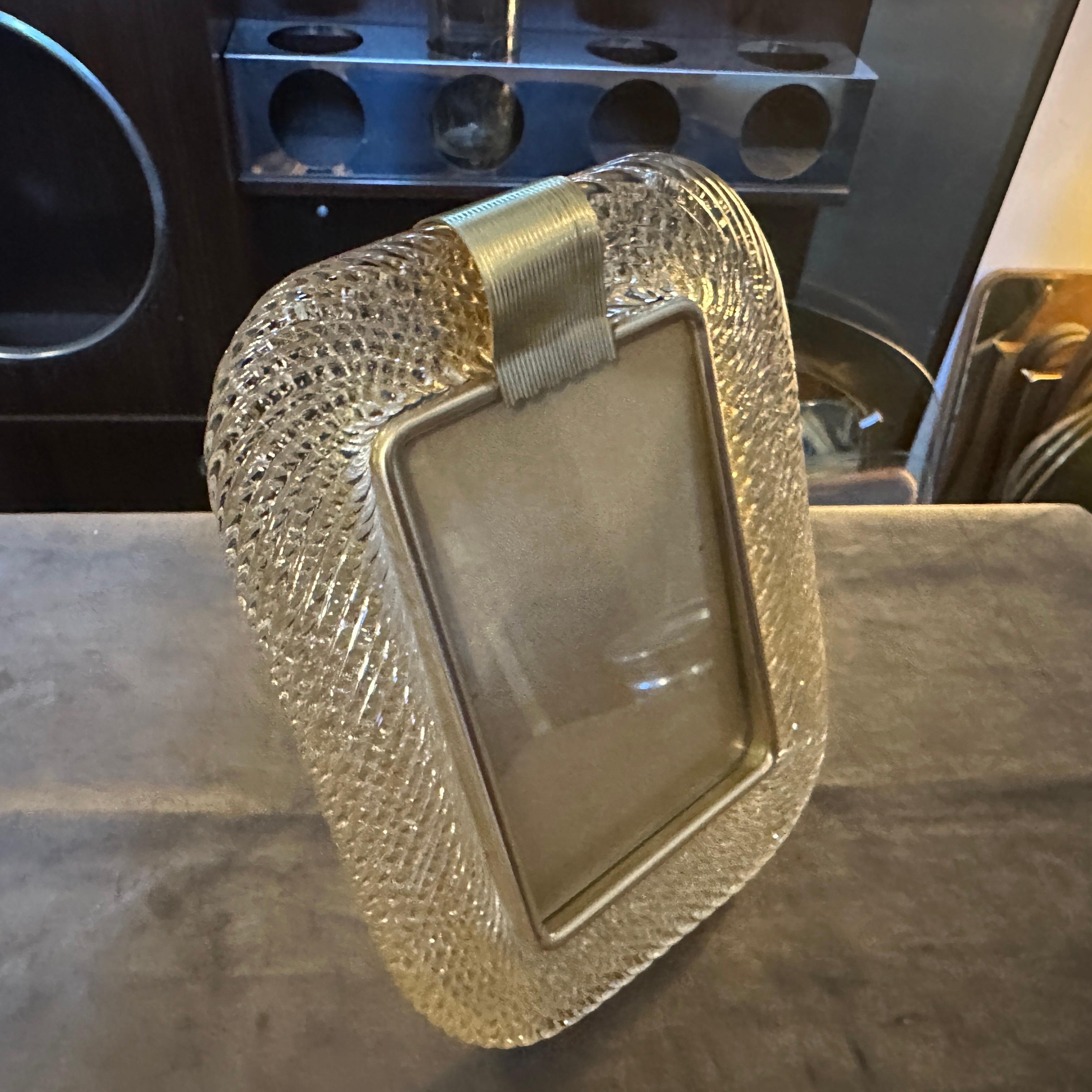 1990er Jahre Barovier Stil Art Deco Gold und klar Murano Glas Bilderrahmen 1