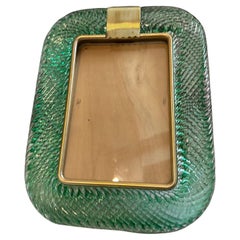 1990s Barovier style Art Deco Green Murano Glass and Brass Picture Frame