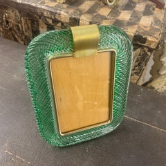 1990s Barovier Style Art deco Green Murano Glass Picture Frame