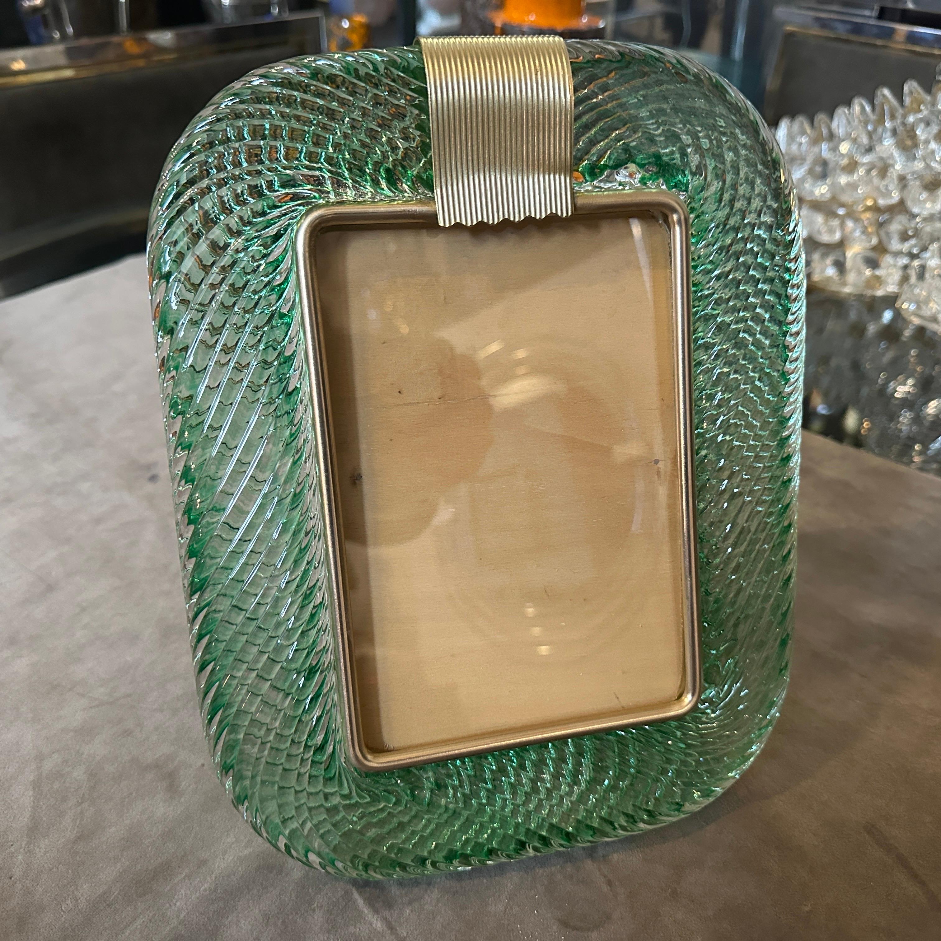 Marco de cristal de Murano verde estilo Art déco Barovier de los años 90 Italiano en venta