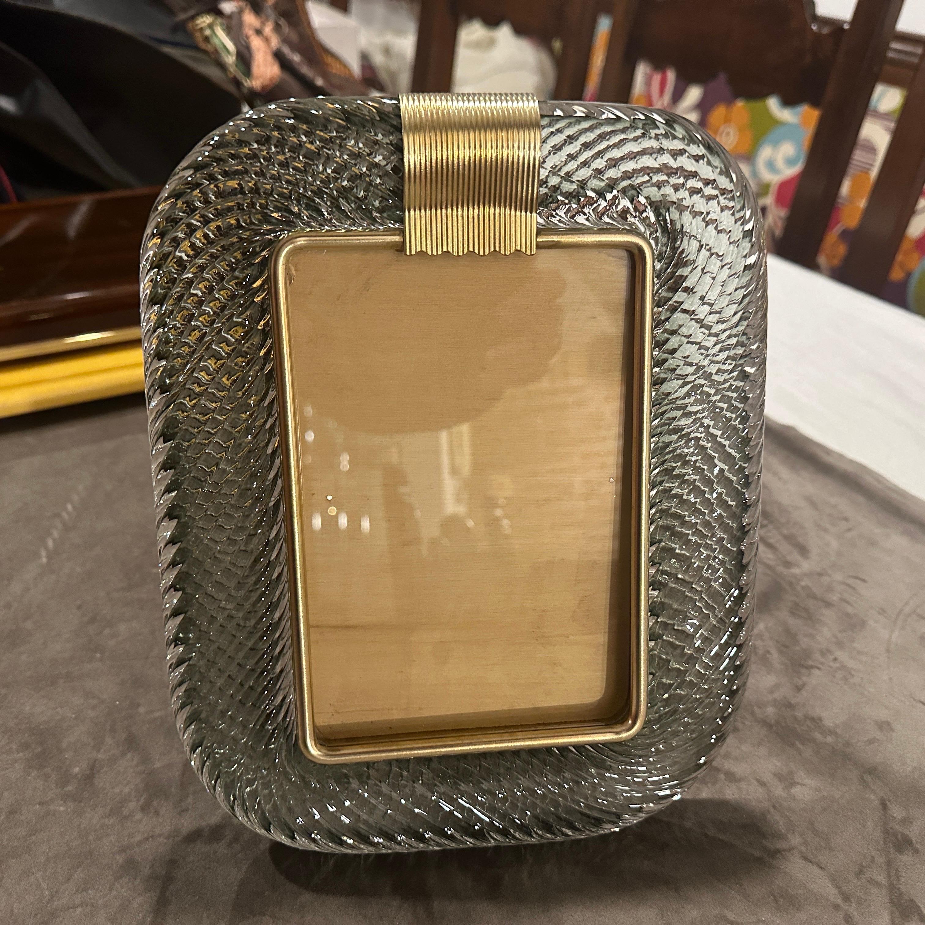 Marco Art Decó estilo Barovier de los años 90 de cristal de Murano gris y latón en venta 5