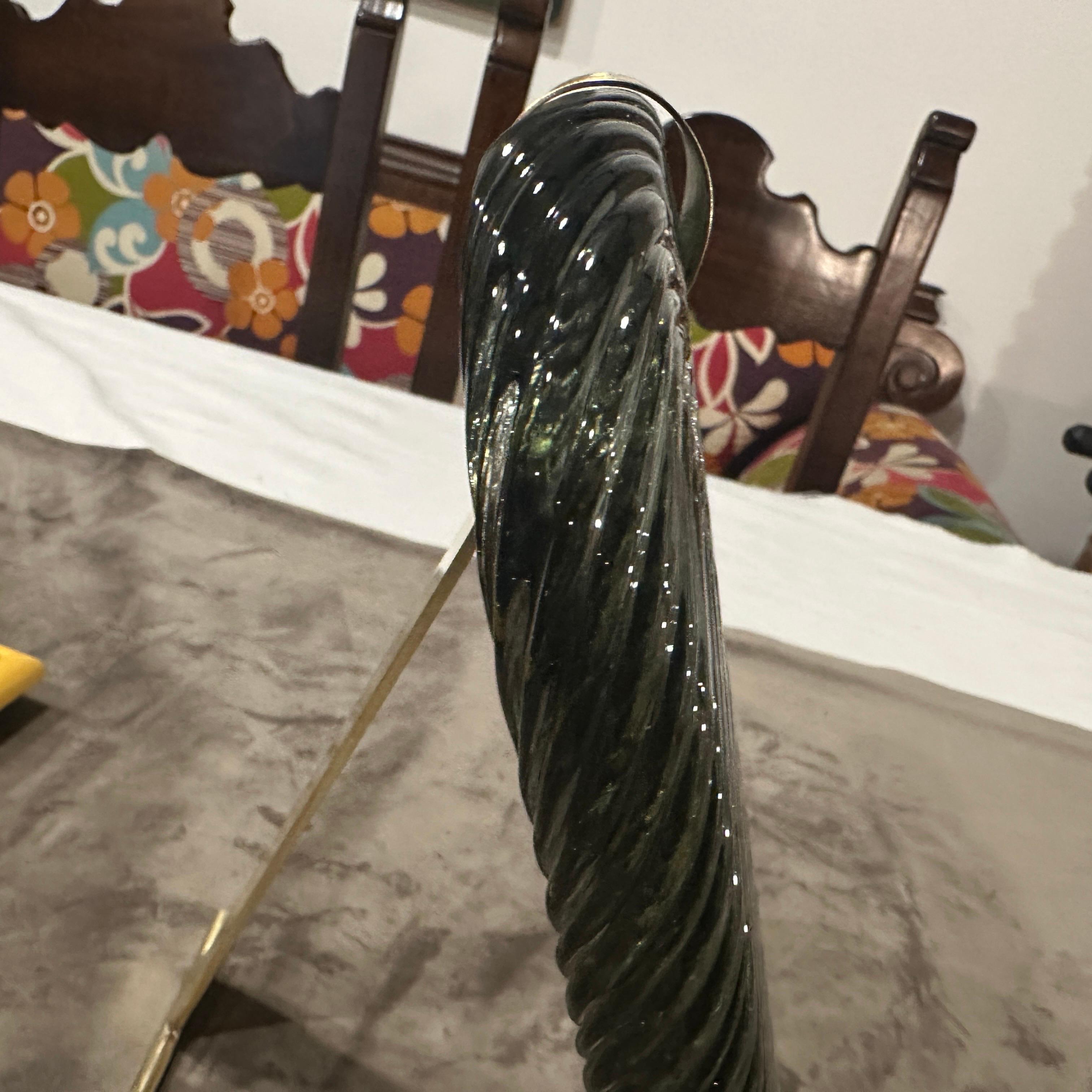 Marco Art Decó estilo Barovier de los años 90 de cristal de Murano gris y latón Italiano en venta