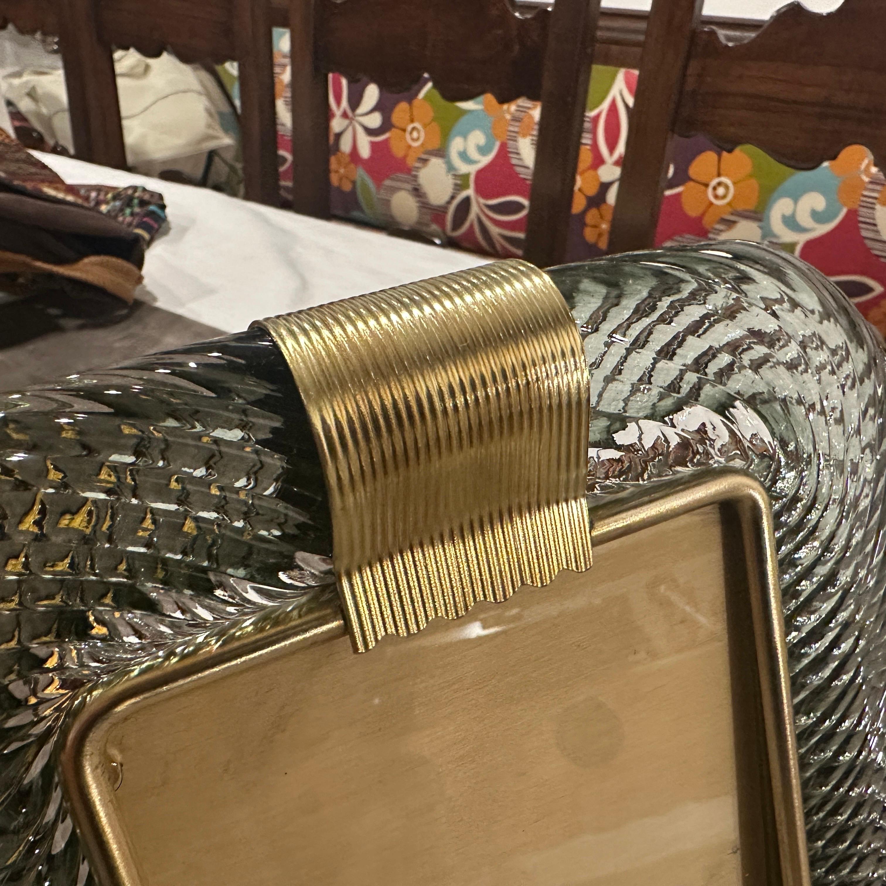 Marco Art Decó estilo Barovier de los años 90 de cristal de Murano gris y latón en venta 1