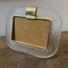 1990s Barovier Style Art Deco Murano Glass and Brass Horizontal Picture Frame