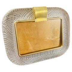 1990s Barovier Style Art Deco Murano Glass and Brass Horizontal Picture Frame