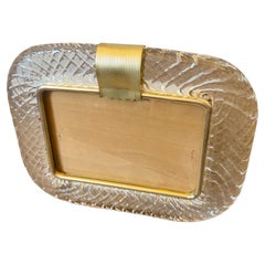 1990s Barovier Style Art Deco Murano Glass and Brass Horizontal Picture Frame