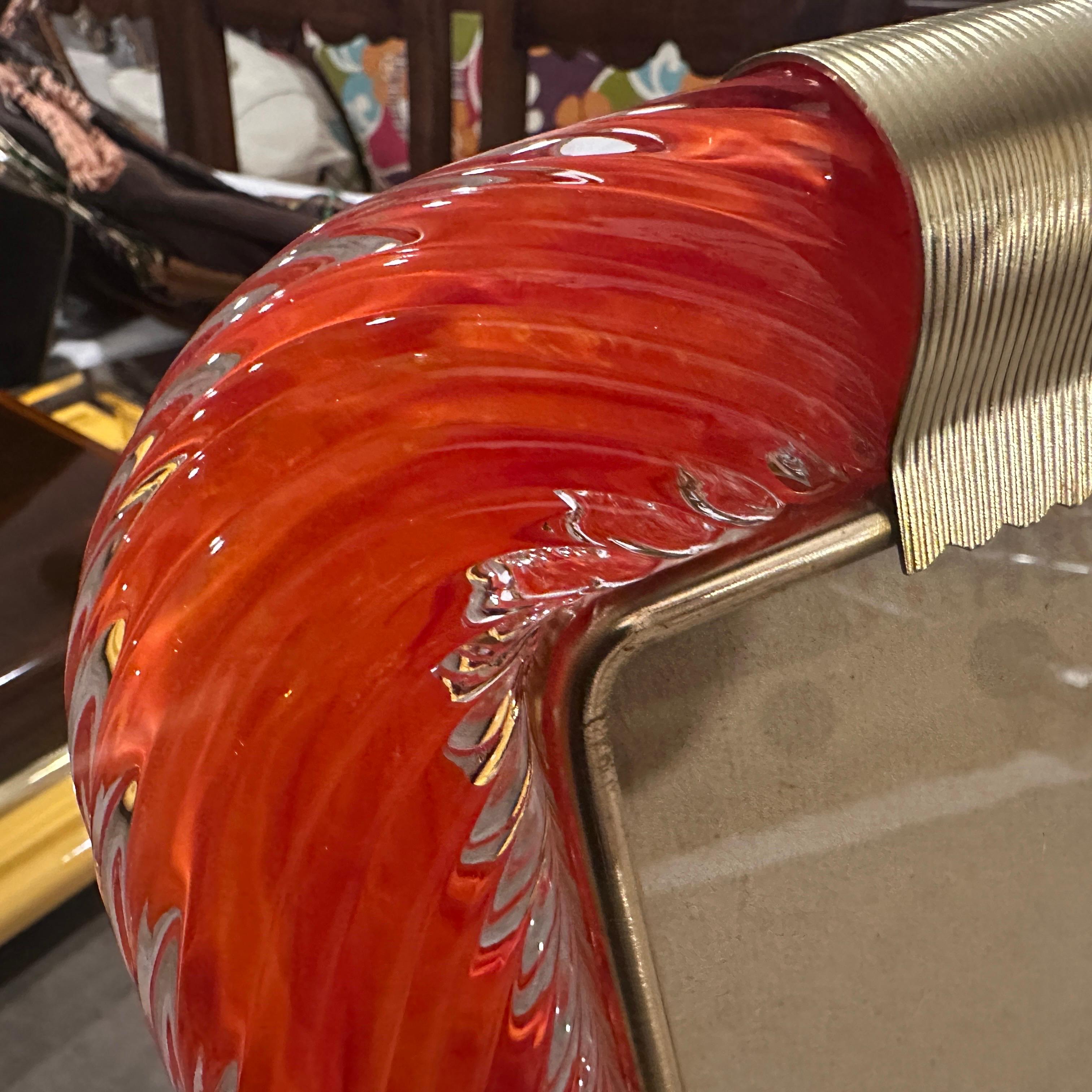 Marco Art Decó de Cristal de Murano Naranja y Latón Estilo Barovier Años 90 Italiano en venta