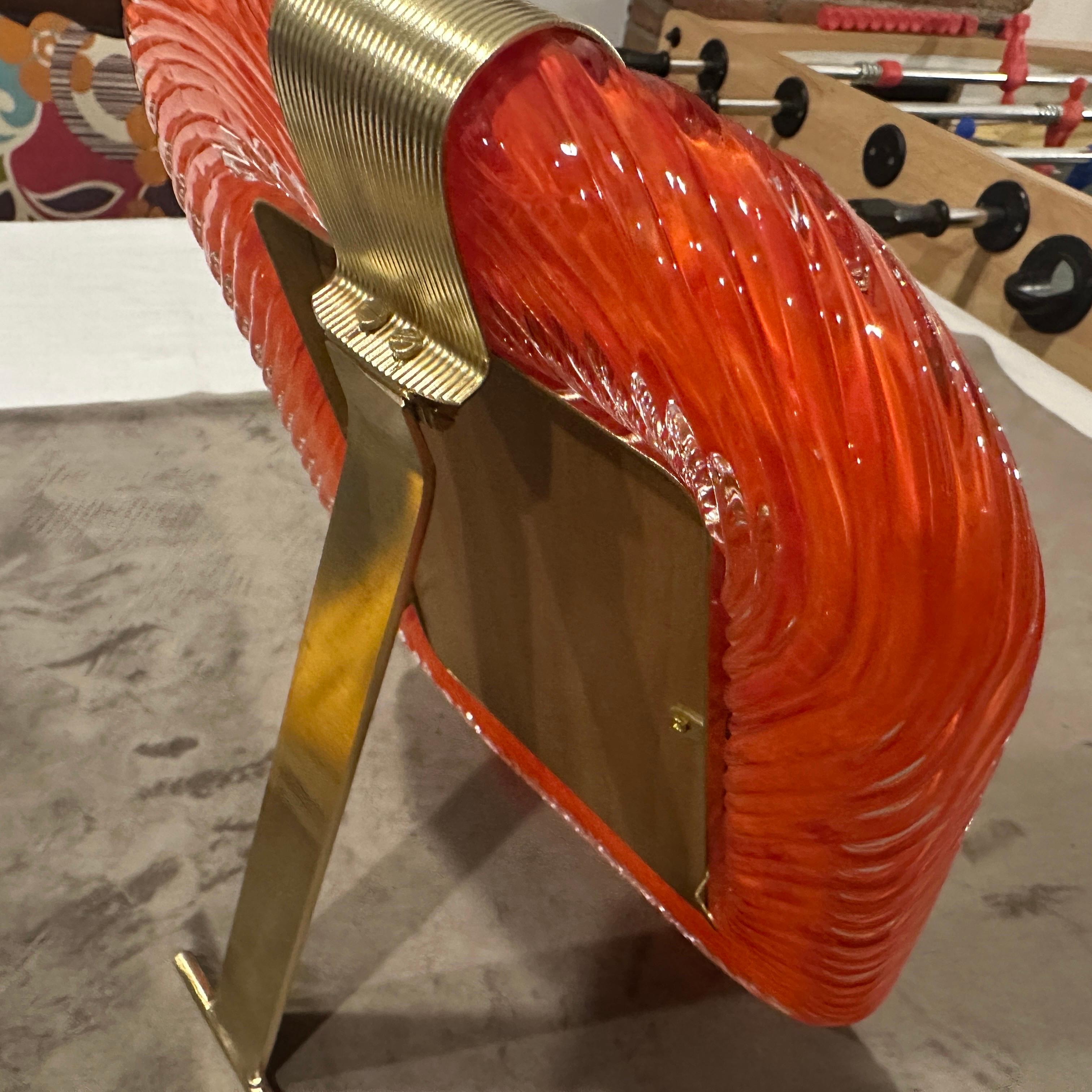 Marco Art Decó de Cristal de Murano Naranja y Latón Estilo Barovier Años 90 en venta 1
