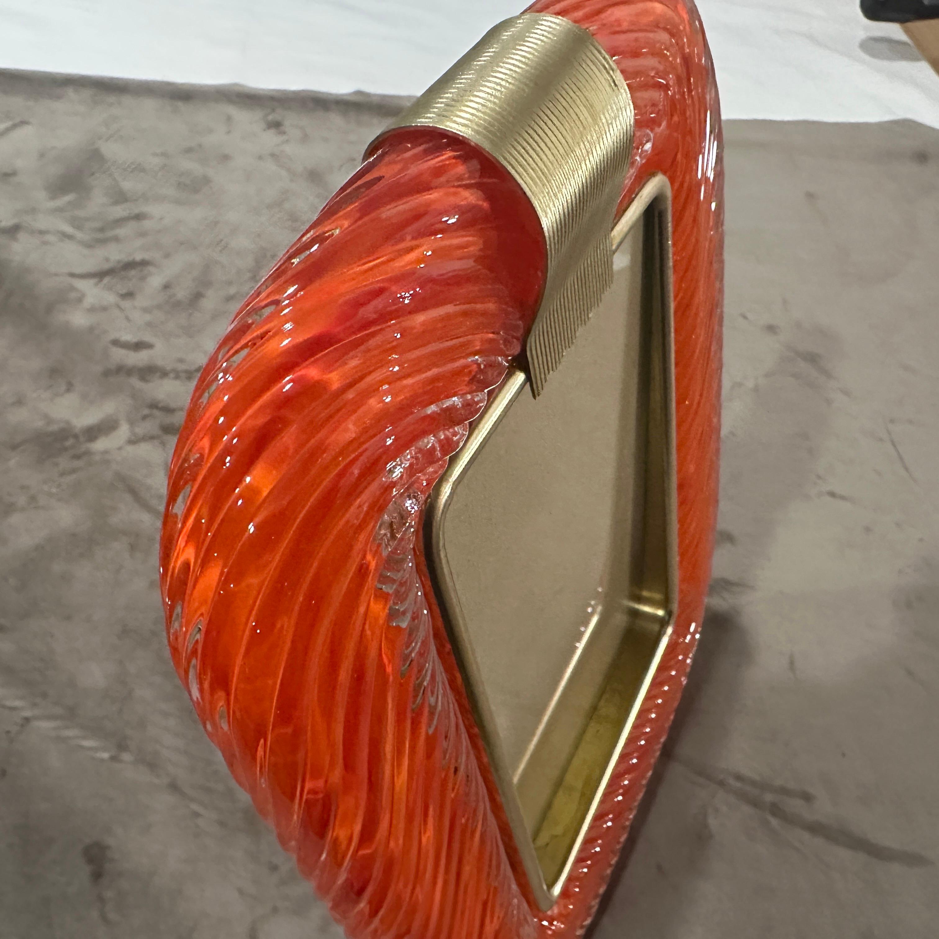 Marco Art Decó de Cristal de Murano Naranja y Latón Estilo Barovier Años 90 en venta 3