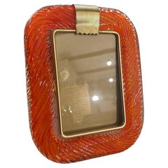 Marco Art Decó de Cristal de Murano Naranja y Latón Estilo Barovier Años 90