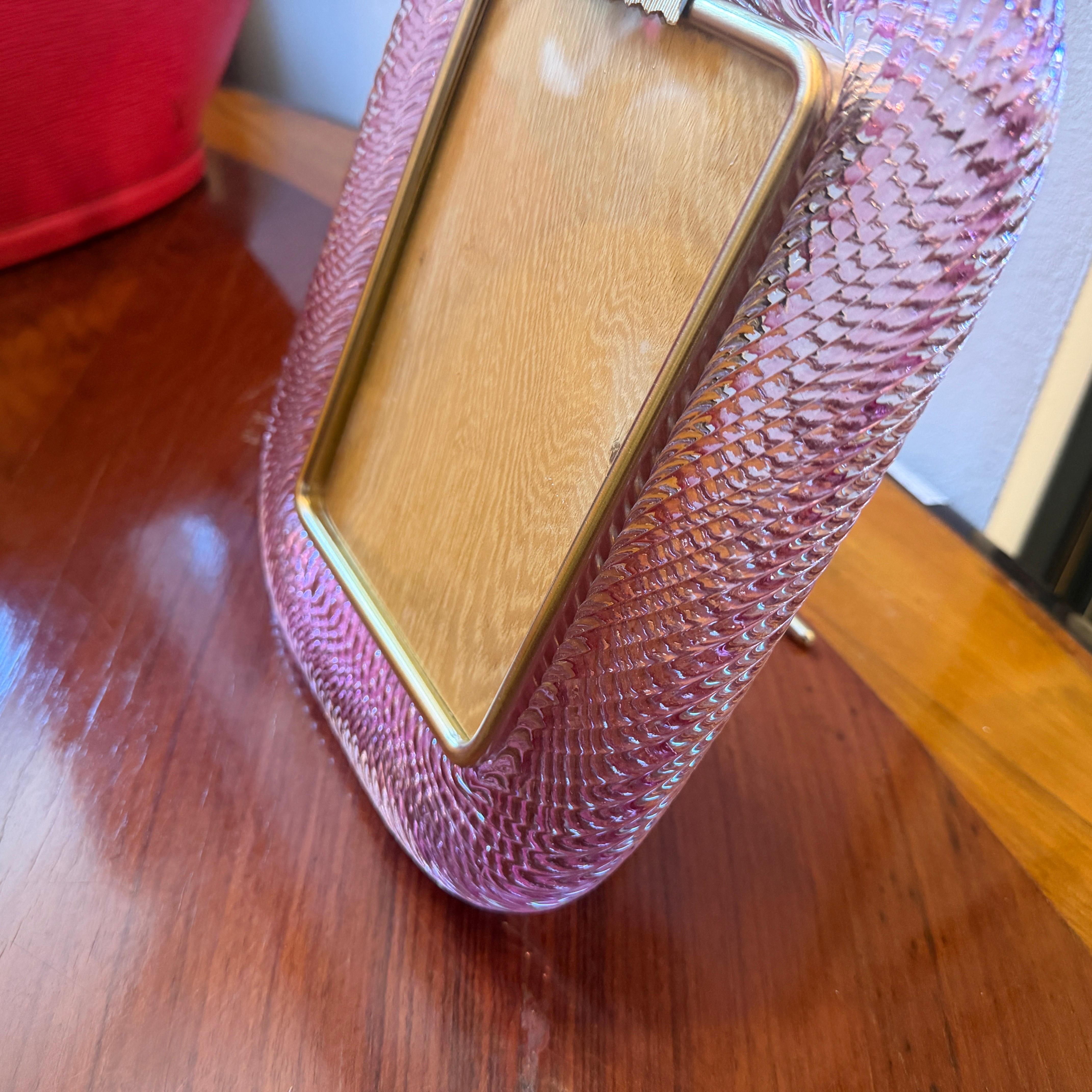 1990s Barovier Style Art Deco Pink Murano Glass and Brass Picture