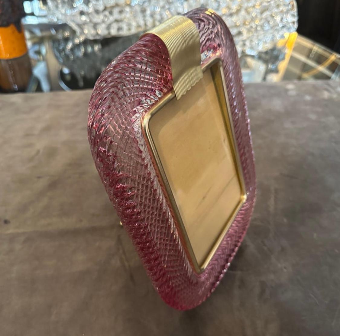 Marco Art Decó de cristal de Murano rosa y latón estilo Barovier de los años 90 siglo XX