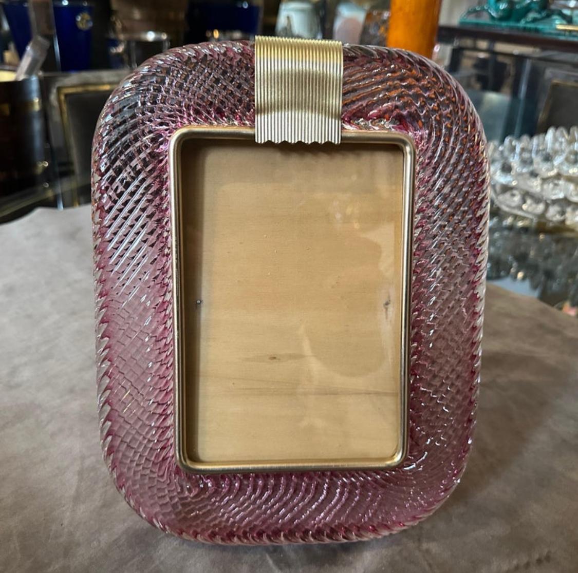 Marco Art Decó de cristal de Murano rosa y latón estilo Barovier de los años 90 Latón