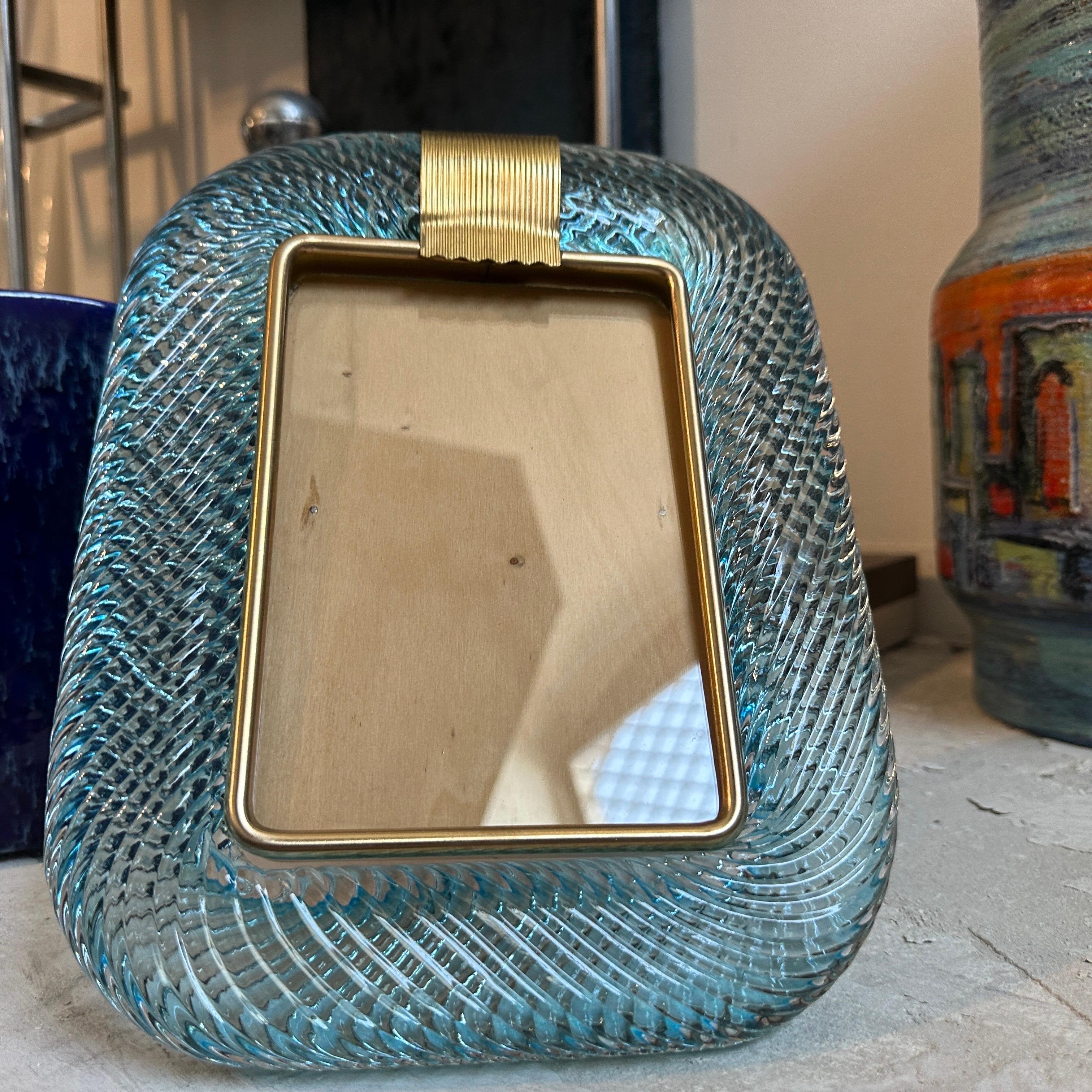 1990er Jahre Barovier Stil Art Deco Türkis Murano Glas und Messing Bilderrahmen im Angebot 3