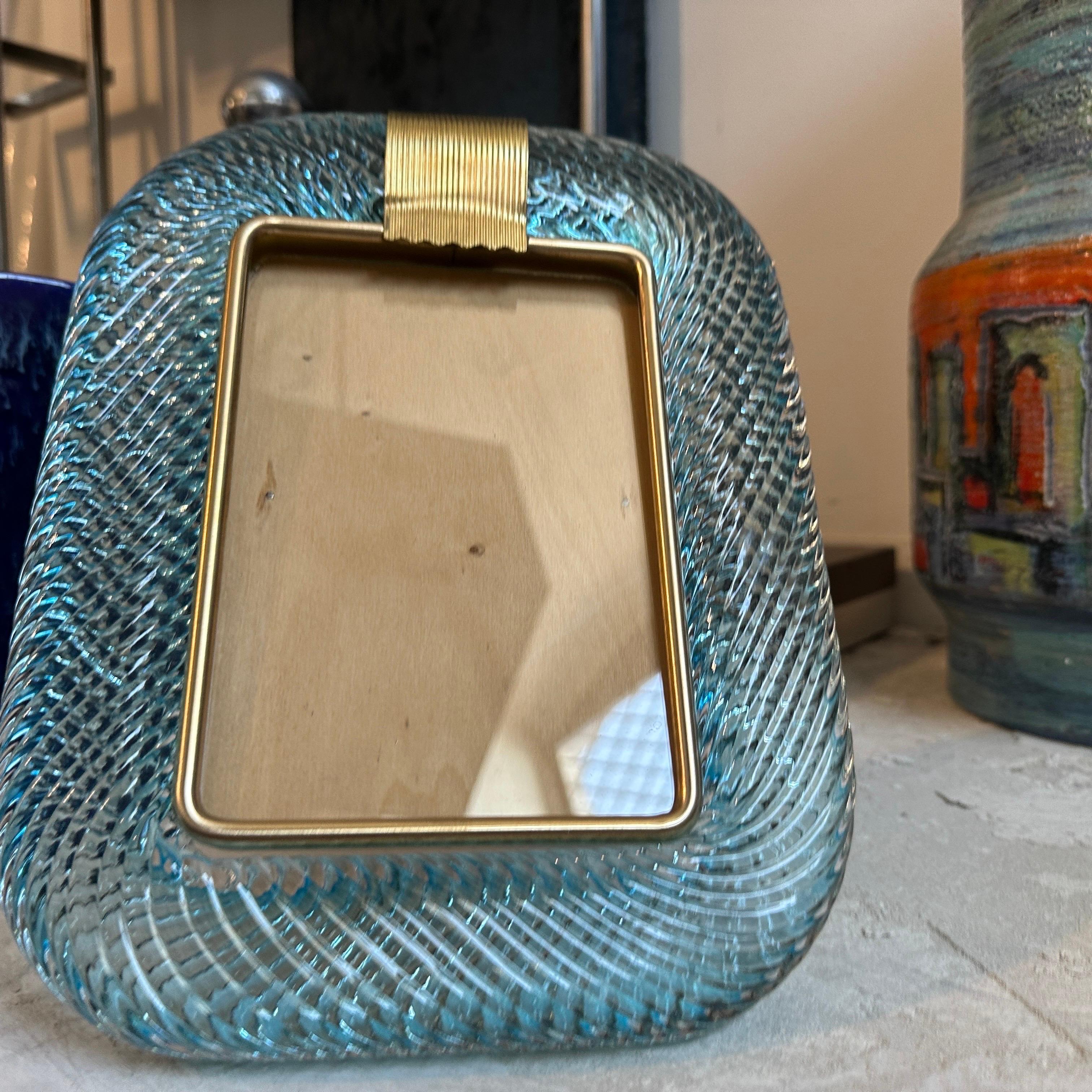 1990er Jahre Barovier Stil Art Deco Türkis Murano Glas und Messing Bilderrahmen im Angebot 4